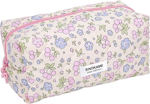 SINOKAME Lindas bolsas de maquillaje de coqueta floral, Frutos de flores beige, Lindo y estético