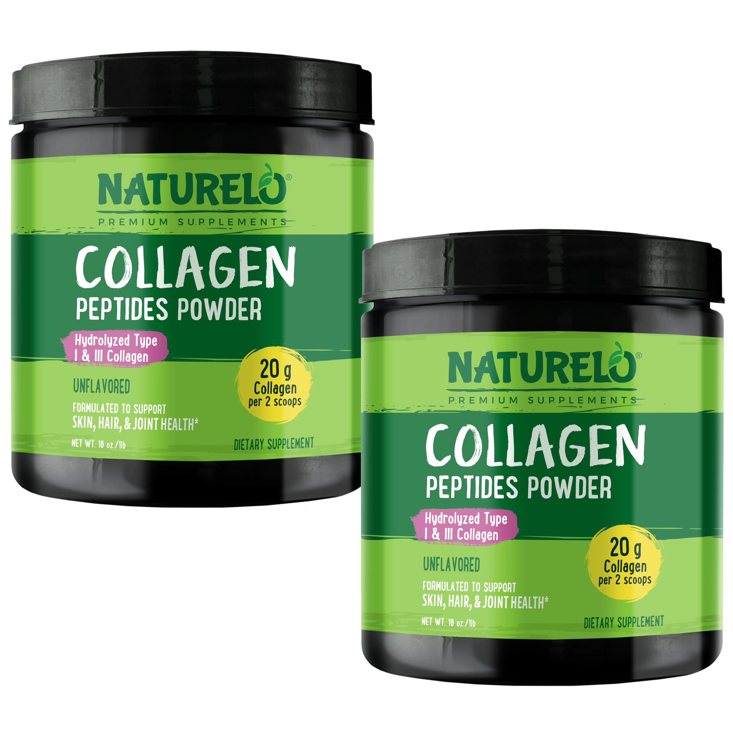NATURELO Collagen Peptide Powder Hydrolyzed Collagen Type I III Skin Hair Joint Health - Unflavored 16 Ounces Pack
