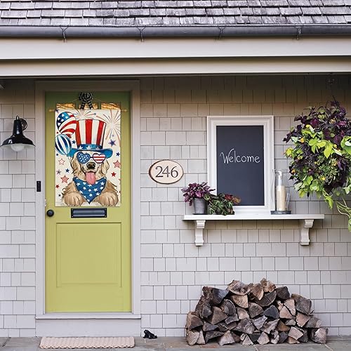 Miniatura 4 de AVOIN colorlife Bandera patriótica de la casa Golden Retriever del 4 de julio, 28 x 40 pulgadas, doble cara exterior, estrellas y rayas americanas