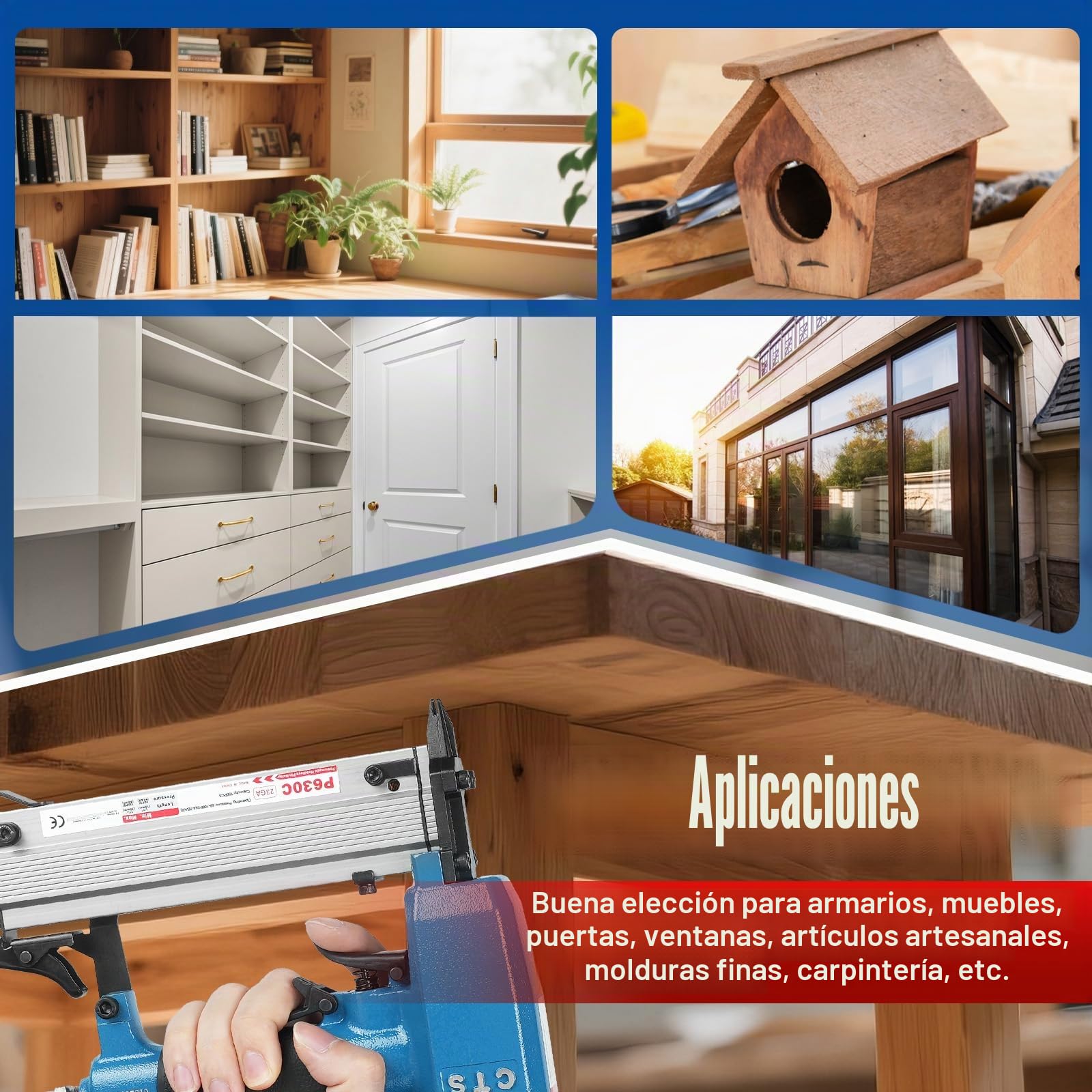 CTS P630C - Clavadora de pines de calibre 23 con 3000 piezas de clavos, pistola neumática sin cabeza con gatillo de seguridad, se adapta a clavos de pin de 1/2'' a 1-3/16'' (12 a 30 mm), micro