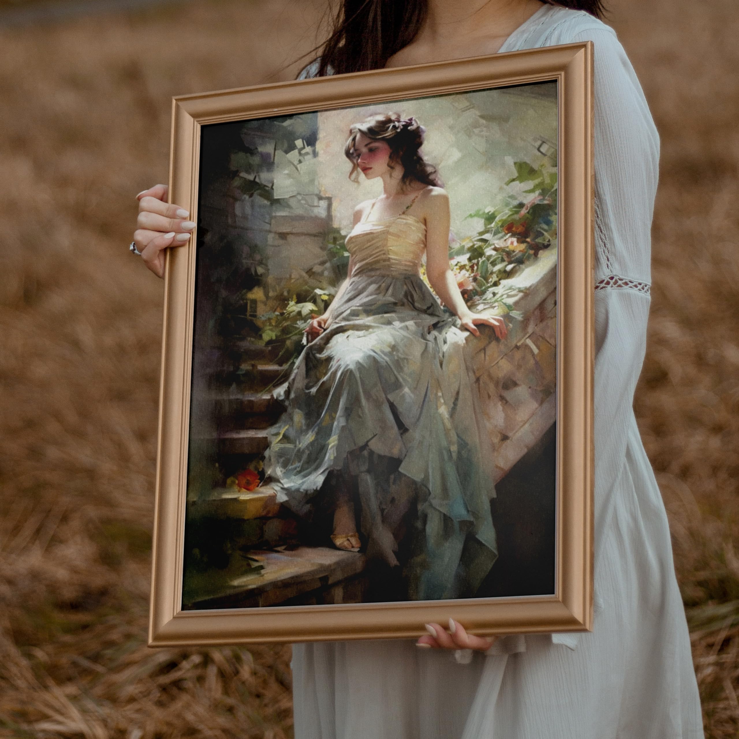 Girl Sitting Rice Paper, 11.5 x 16 inch (1pc) - Mulberry Paper for Decoupage Furniture Print Crafts