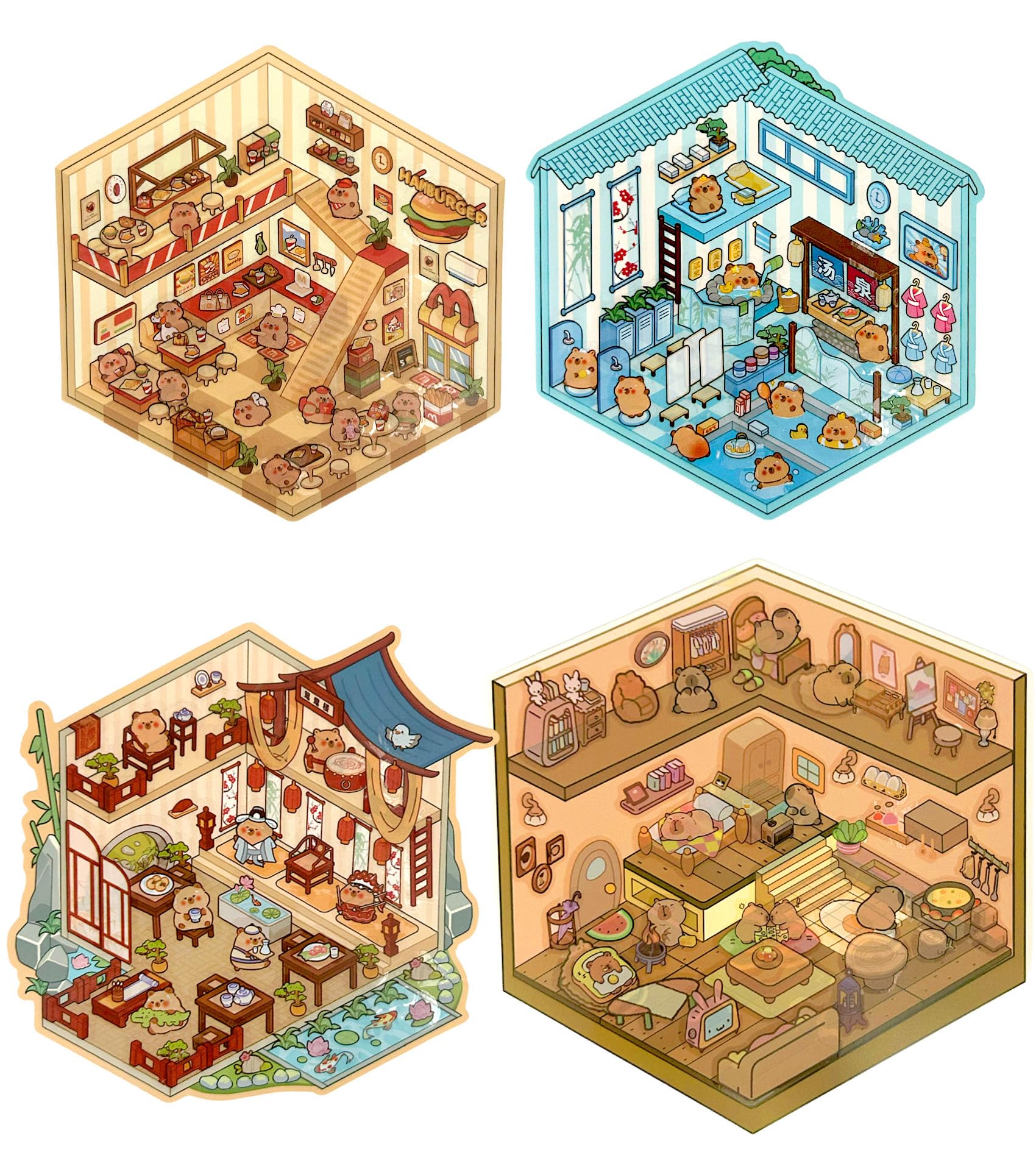 Capybara 3D Stickers, 4 Sets Capybara Scene Stickers Therapy