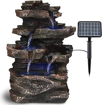 VATCH Gartenbrunnen Solar für Indoor & Outdoor mit Beleuchtung LED