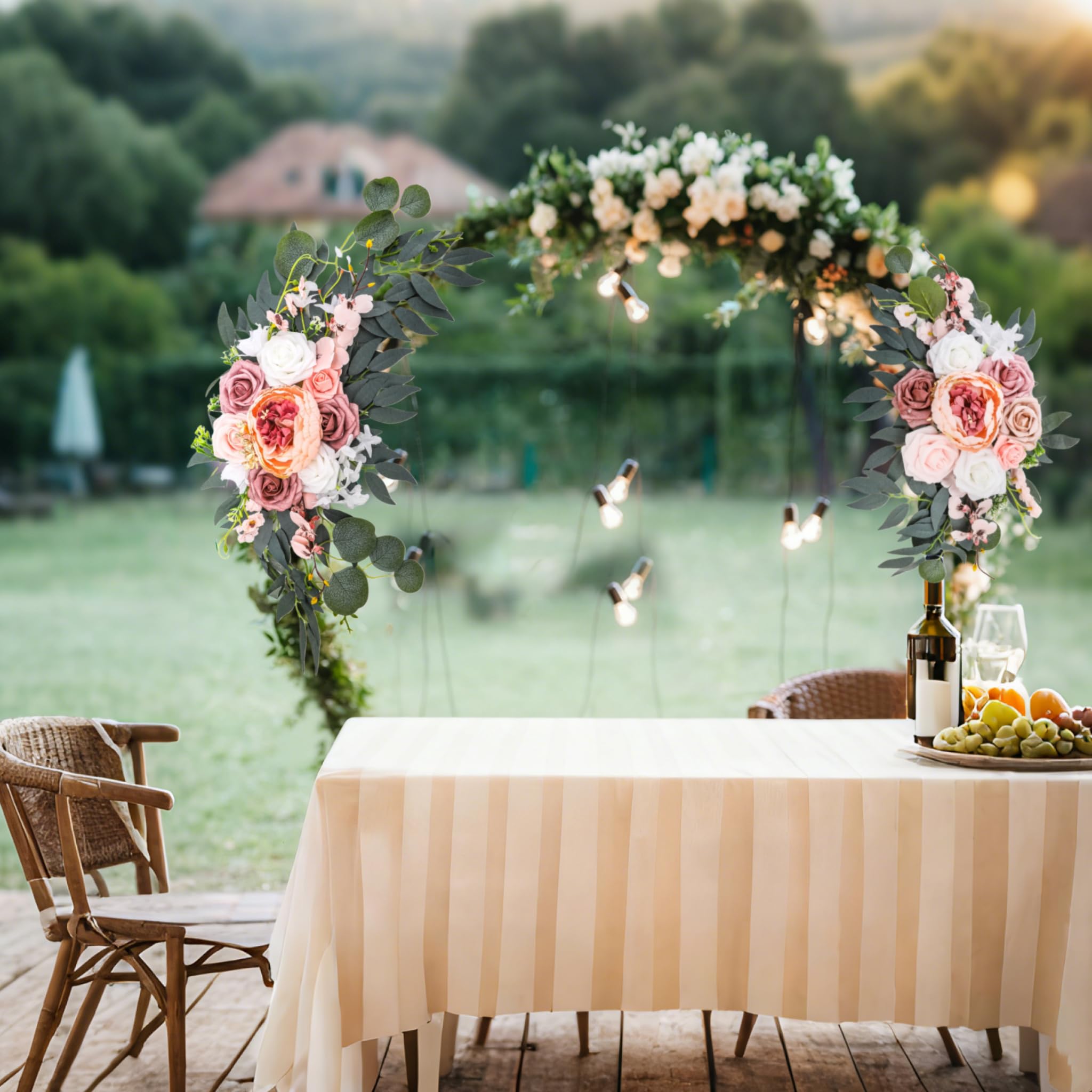 2 Pezzi Swag Floreali Per Arco Matrimoniale – Rose Artificiali E Foglie – Decorazione Per Cerimonia 50x20 Cm E 70x50 Cm - 3