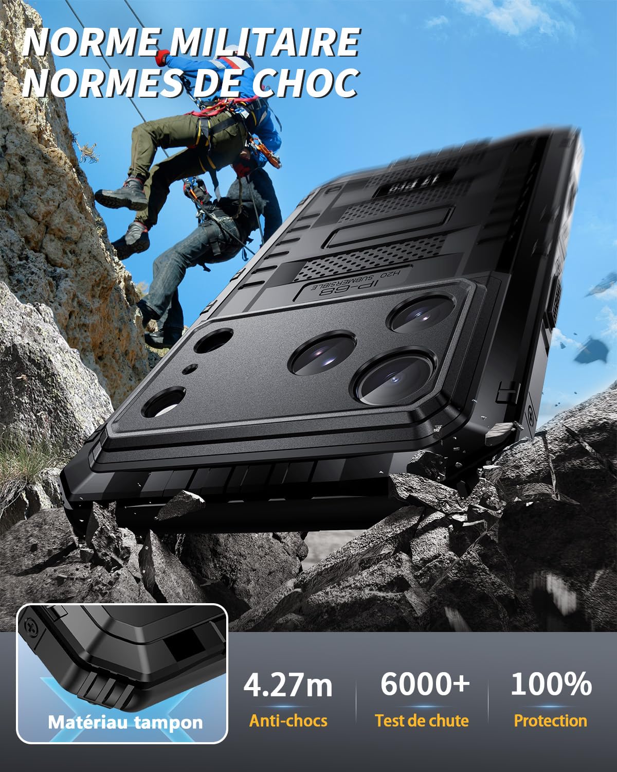 seacosmo Coque pour iPhone 17 Pro Max, IP68 Étanche 360 Intégrale Protection Étui avec Protecteur d'Écran, Militaire Antichoc Double Renforcée Imperméable Robuste Armure Métal Coque 17 Pro Max - Noir