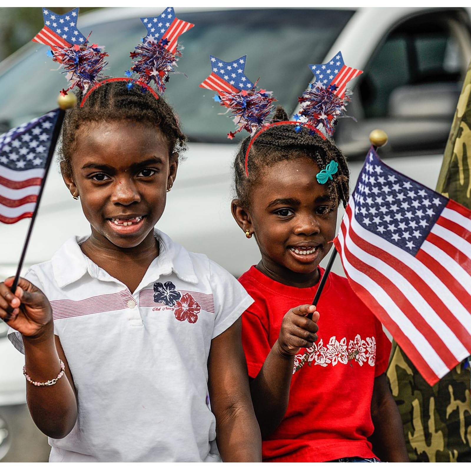 YosiMing 4th of July Headband, Star Sunglasses, Independence Day Accessories, Blue Red White Patriotic Ribbon Hairband Decoration for Women