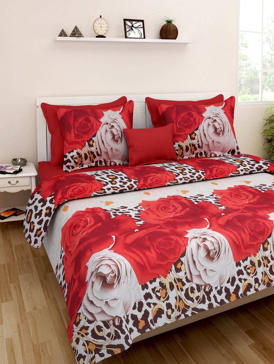HFI 140 TC Polycotton Double Bedsheet with 2 Pillow Covers - Multicolor-image-40