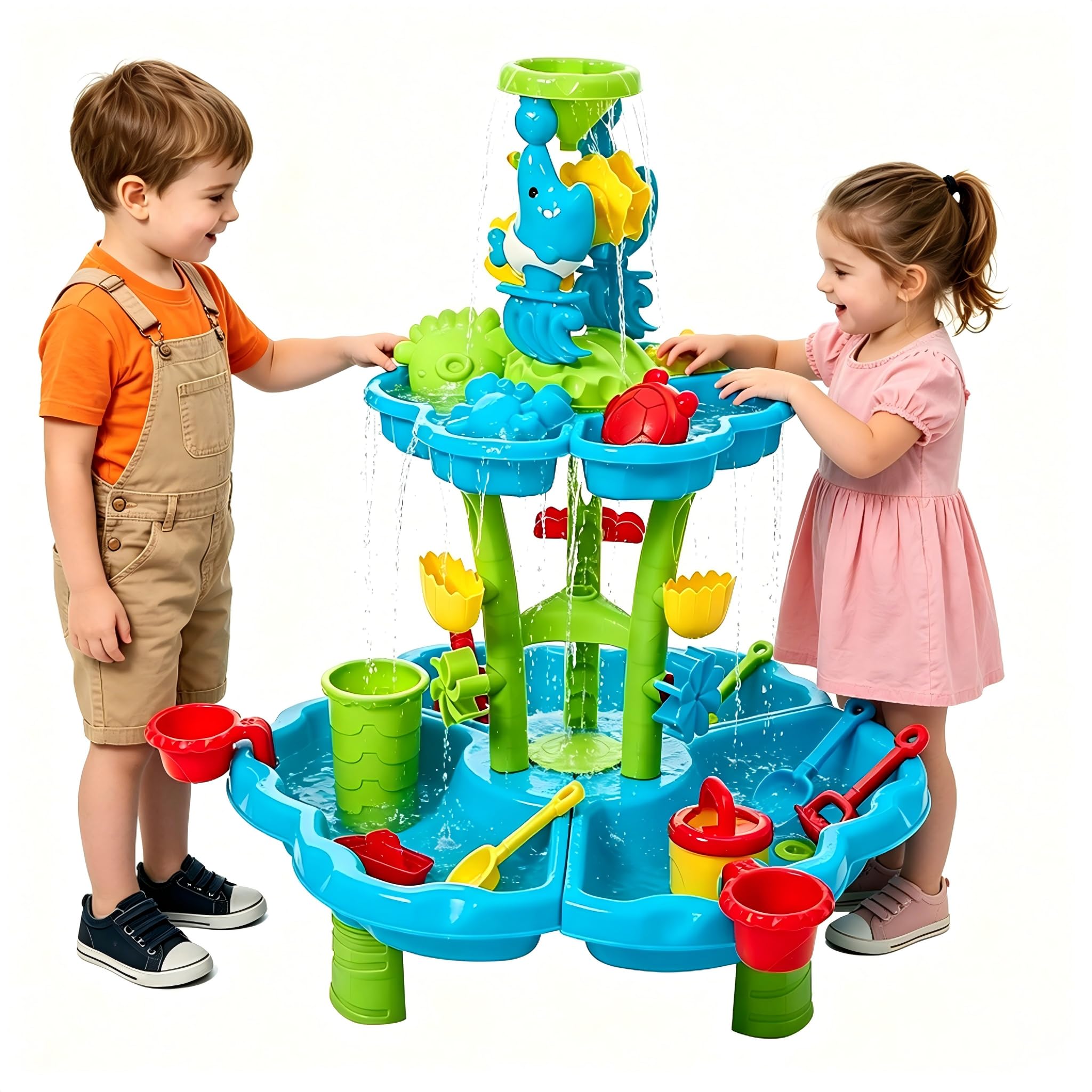 Warmiehomy Water Table for Toddlers 3-8, 2 Tier Kids Summer Outdoor Beach Toy Table for Boys Girls, Water Sand Activity Sensory Tables for Outside Backyard Garden Playroom Activity Centres