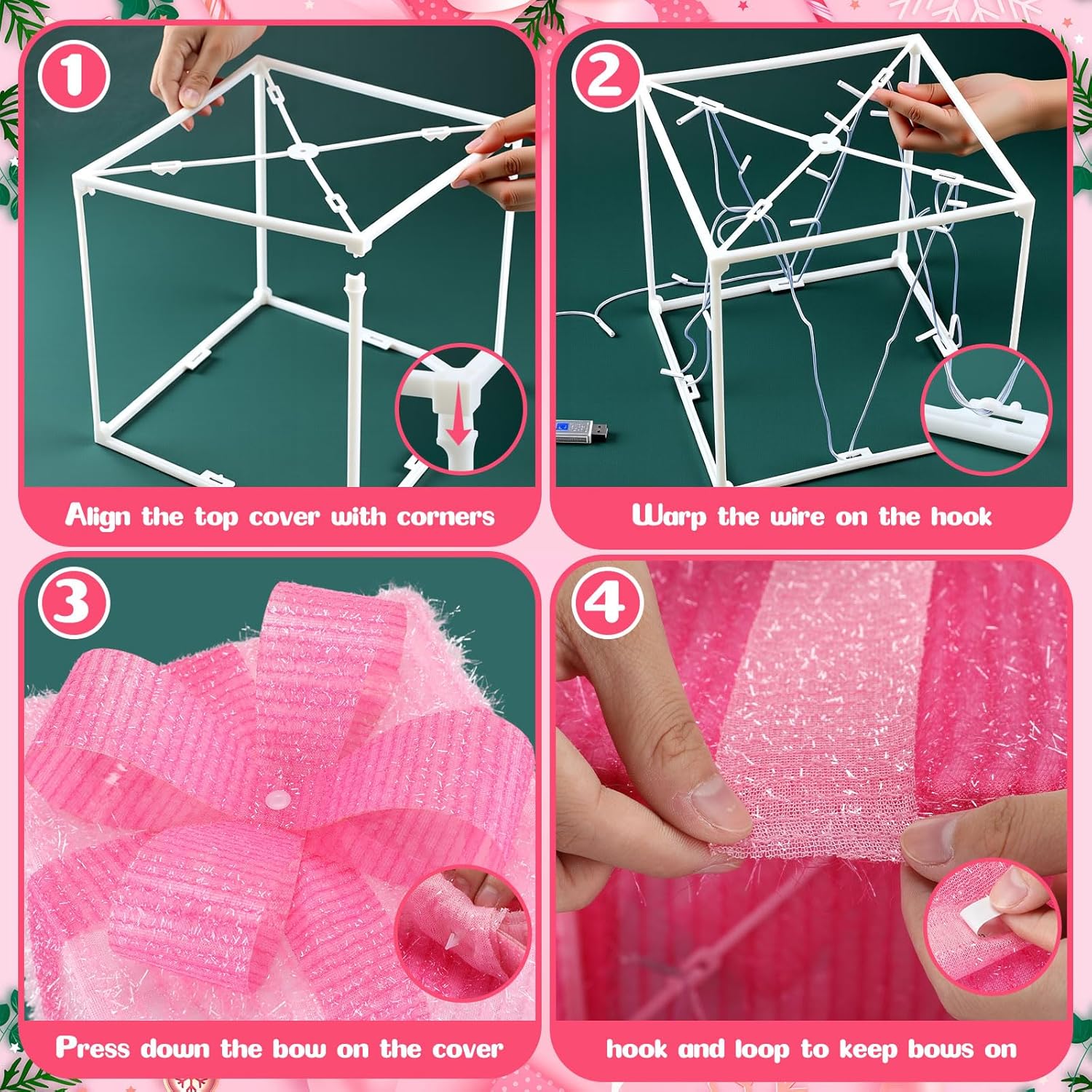 8 Mode 3 Packs Pink Valentines Decorations LED Light Up Valentines Lighted Gift Boxes with Glitter Bow Present Boxes USB Powered for Wedding Christmas Porch Room Decor Indoor Outdoor