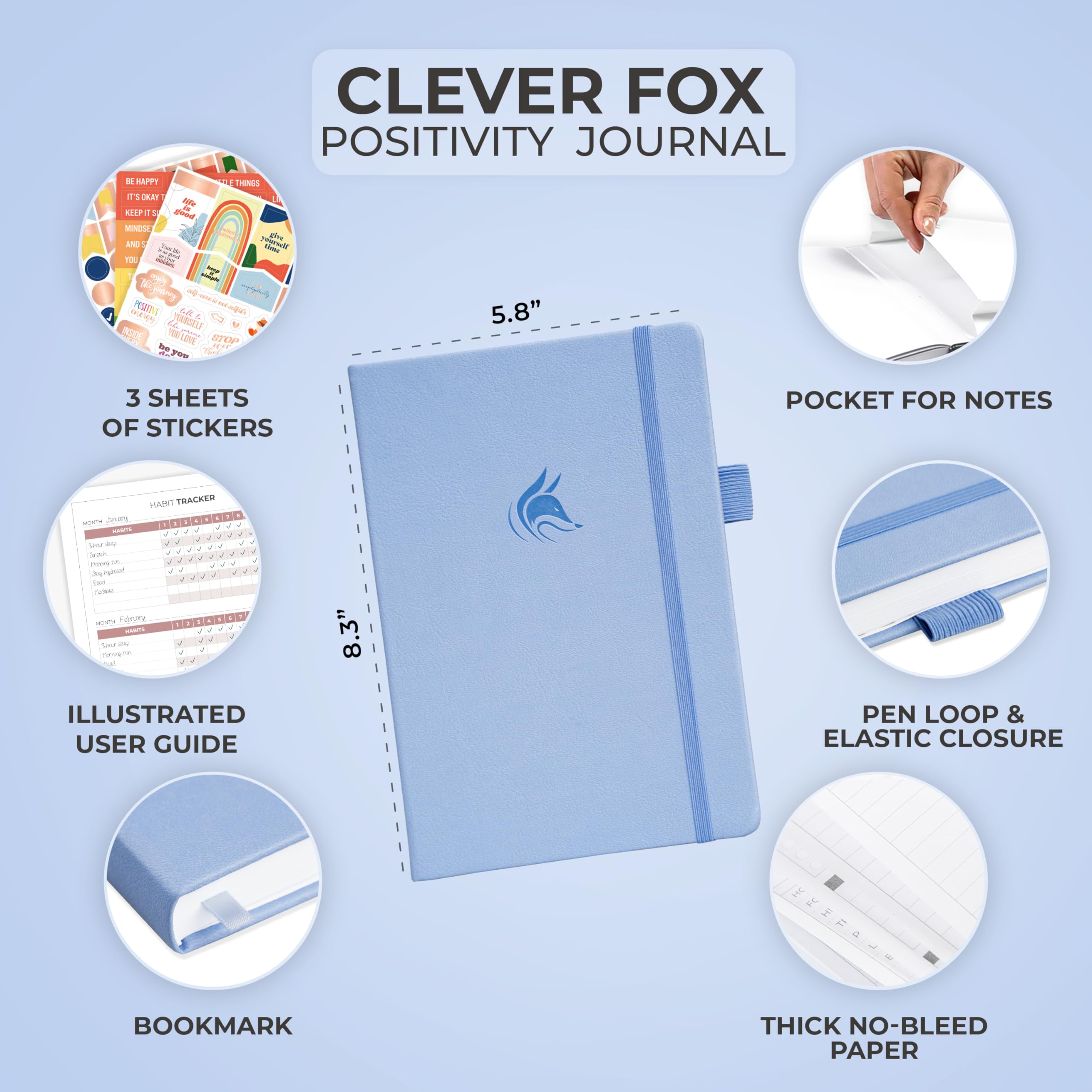 Clever Fox Positivity Journal – Tägliche Dankbarkeit & Bestätigung mit Aufforderungen – Motivierendes Notizbuch für psychische Gesundheit mit Gewohnheitstracker (Immergrün)