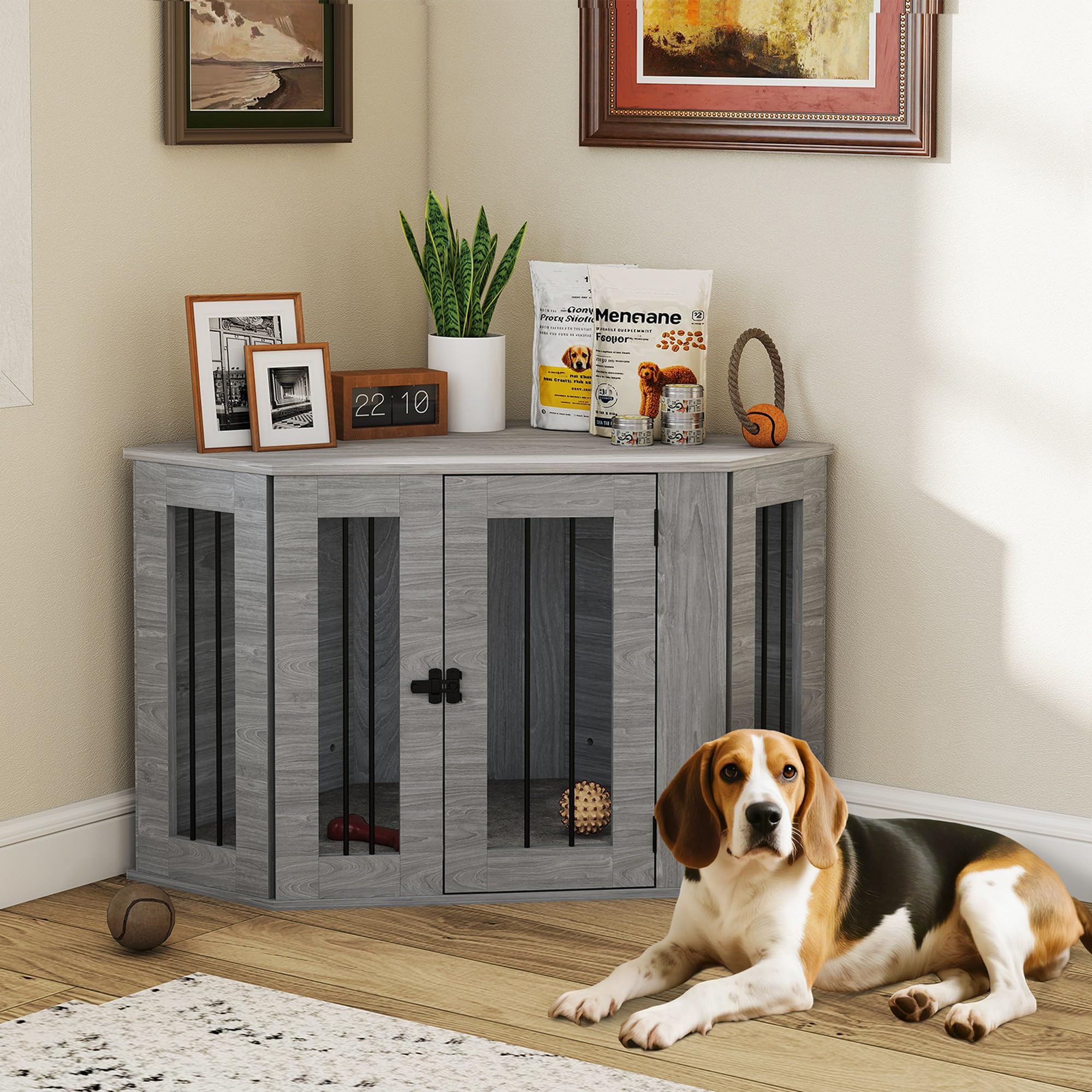 Dog Crate Furniture for Medium Dogs with Cushion Large Door - Grey
