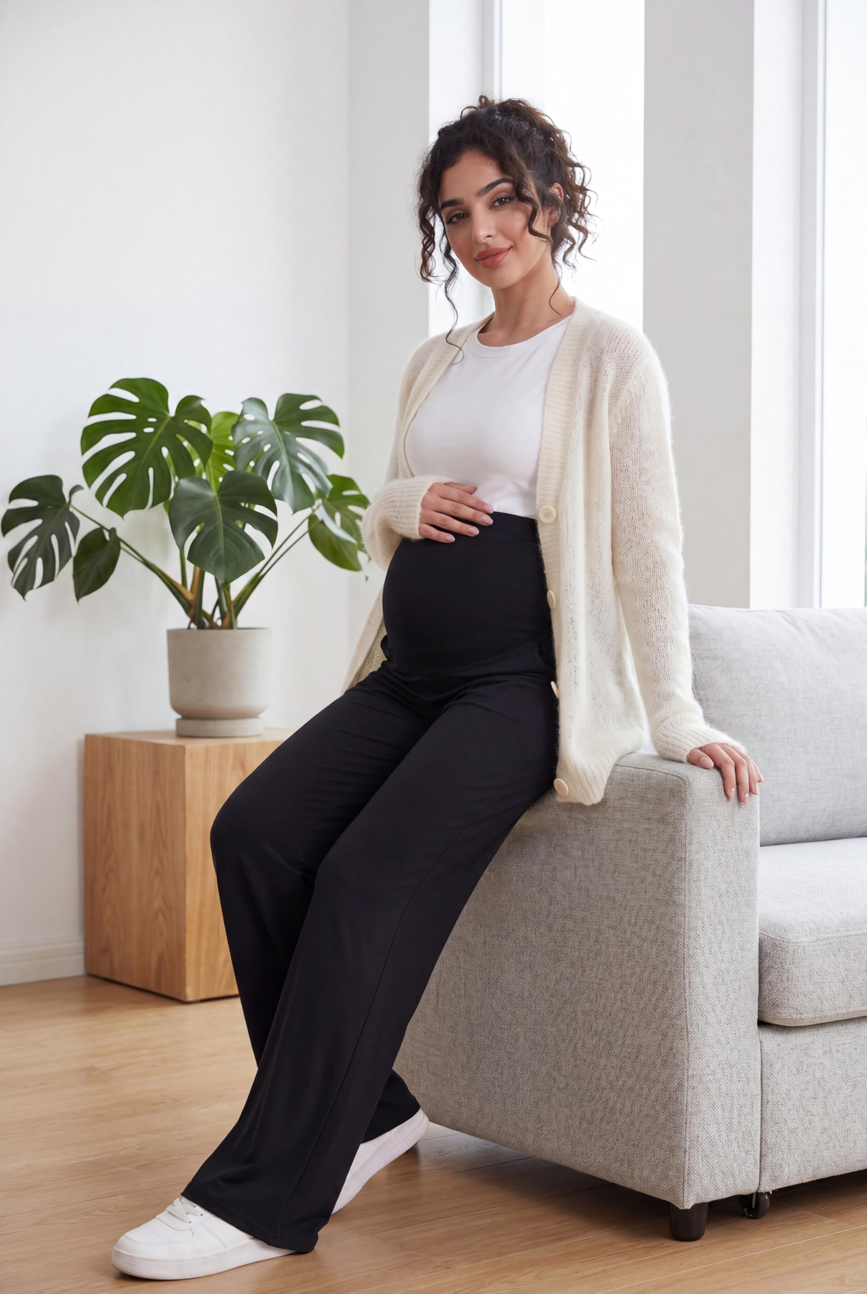 Umstandshose Damen Weitem Bein | Über dem Bauch, Lässig Lose, Bequeme Stretch, Gerade Bein Schwangerschaftshose, für Yoga, Outdoor Aktivitäten oder den Alltag