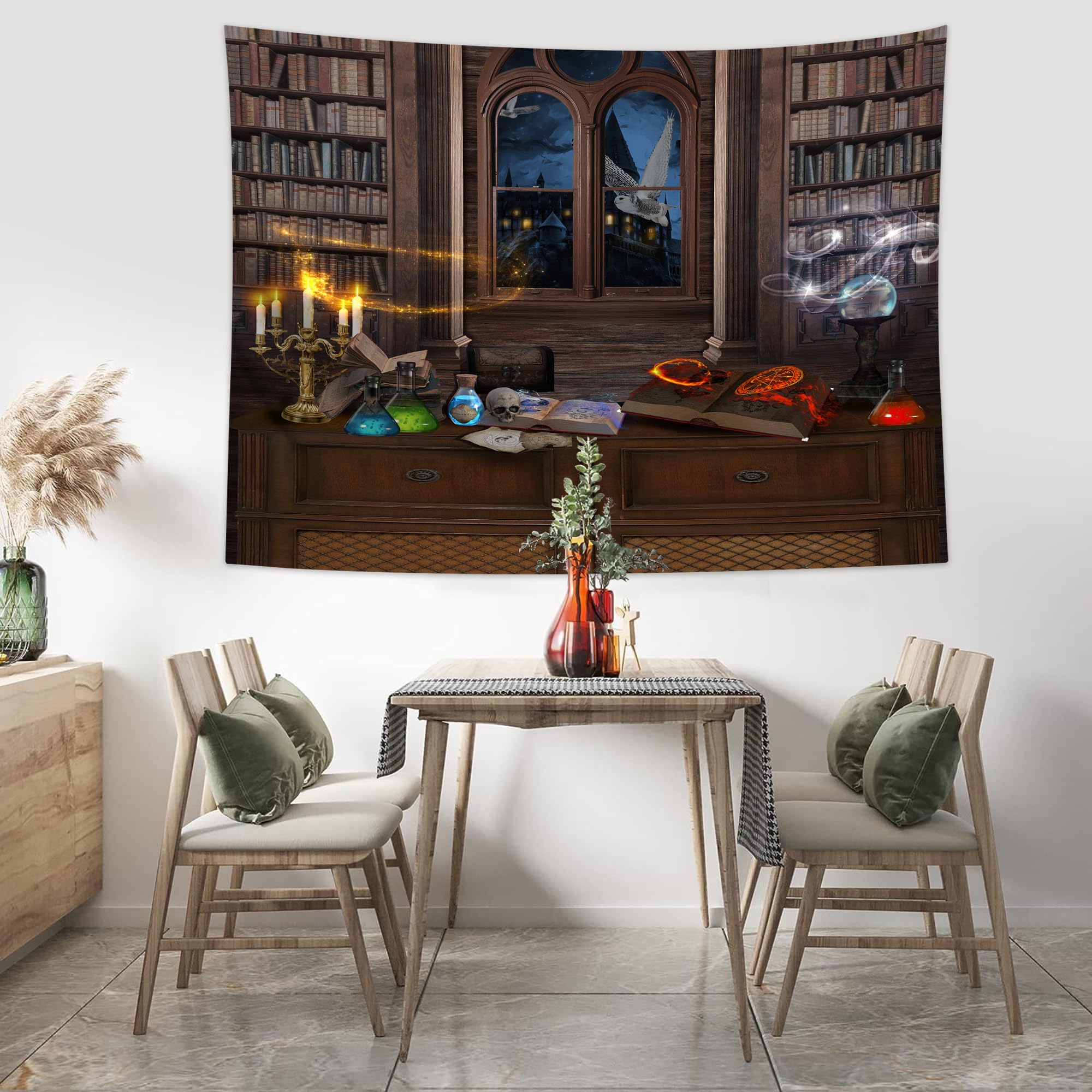 QGHOT Fantasy Library Tapestry Wall Hanging Magic School Bookshelf Backdrop Fairy Tale Library Tapestries for Teens Bedroom Living Room Dorm Decor 78.7"x59.1"