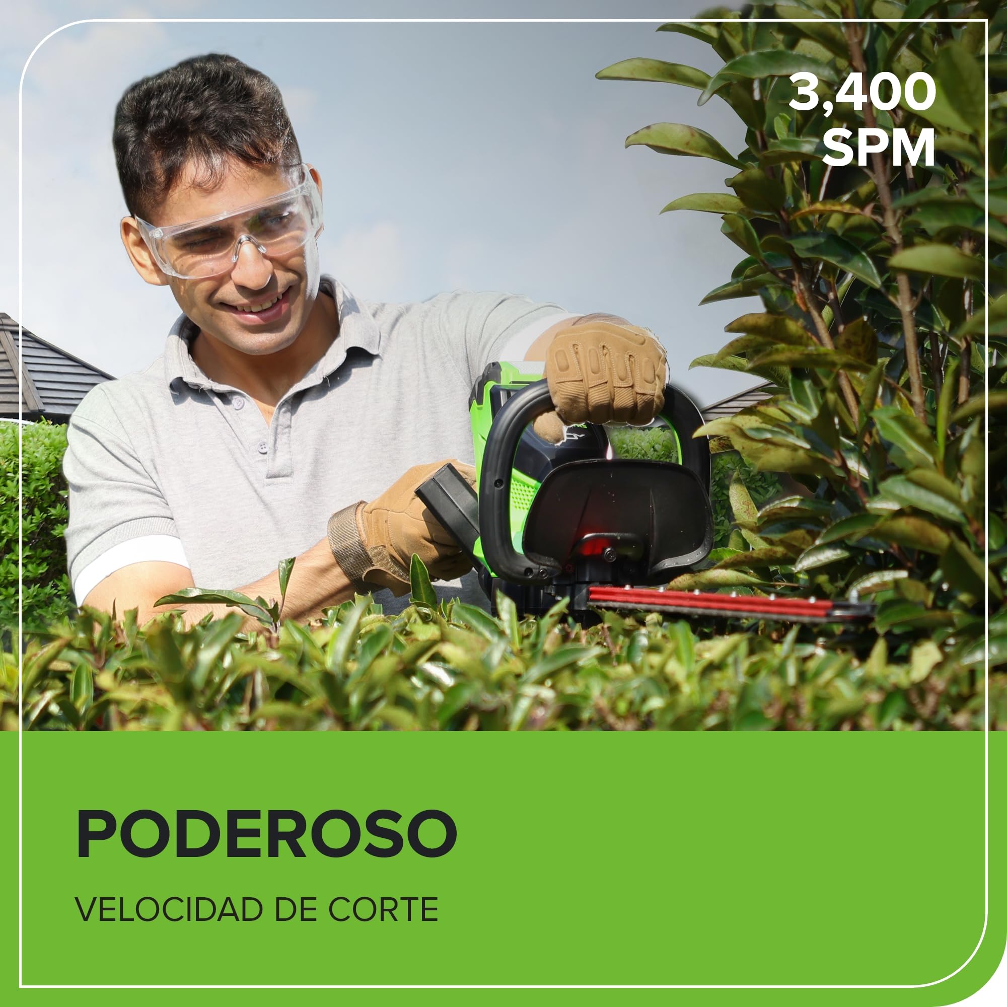 Greenworks Cortasetos a Batería de 66 cm con Cuchilla de Doble Acción, Motor sin Escobillas Que Corta hasta 28 mm de Grosor, 3400 SPM SIN batería de 40 V y Cargador GD40HT66