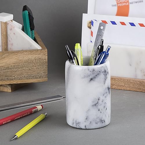 Miniatura 4 de Creative Home Portalápices de mármol natural sólido  Organizador de vasos de lápices pesado para escritorio, tocador o baño, 3.3 pulgadas de