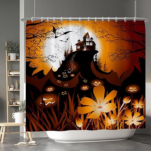 Miniatura 82 de Baocicco Juego de cortinas de ducha de fantasmas de Halloween, encantadores fantasmas de dibujos animados, divertidos trucos o tratos, cortinas de