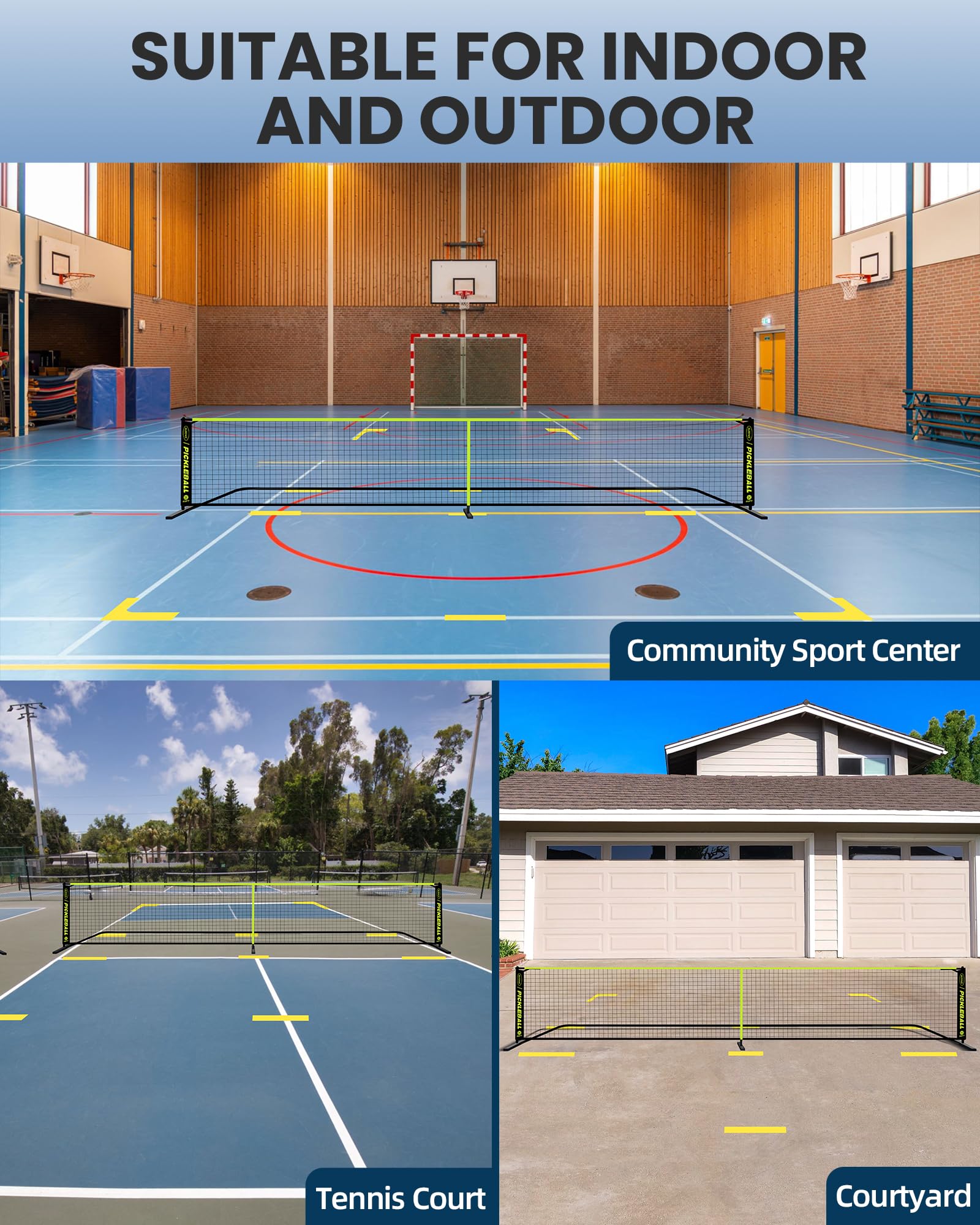 Bltend Pickleball-Netz, 7,6 m, tragbare Pickleball-Set mit Netz, 8 Pickle-Bälle, Court-Marker, Tragetasche und Maßband, Gurkenballnetz, Geschenke für Innen- und Außenbereich, Auffahrt