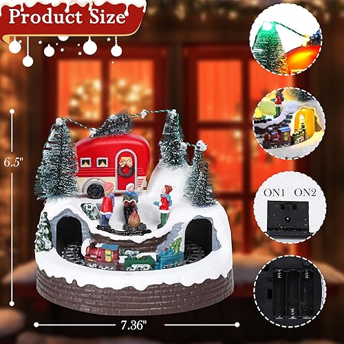 Miniatura 3 de Casa de pueblo de Navidad, edificios coleccionables musicales de Navidad, rotación de tren de hoguera con luces LED, aldea de vacaciones con USB,