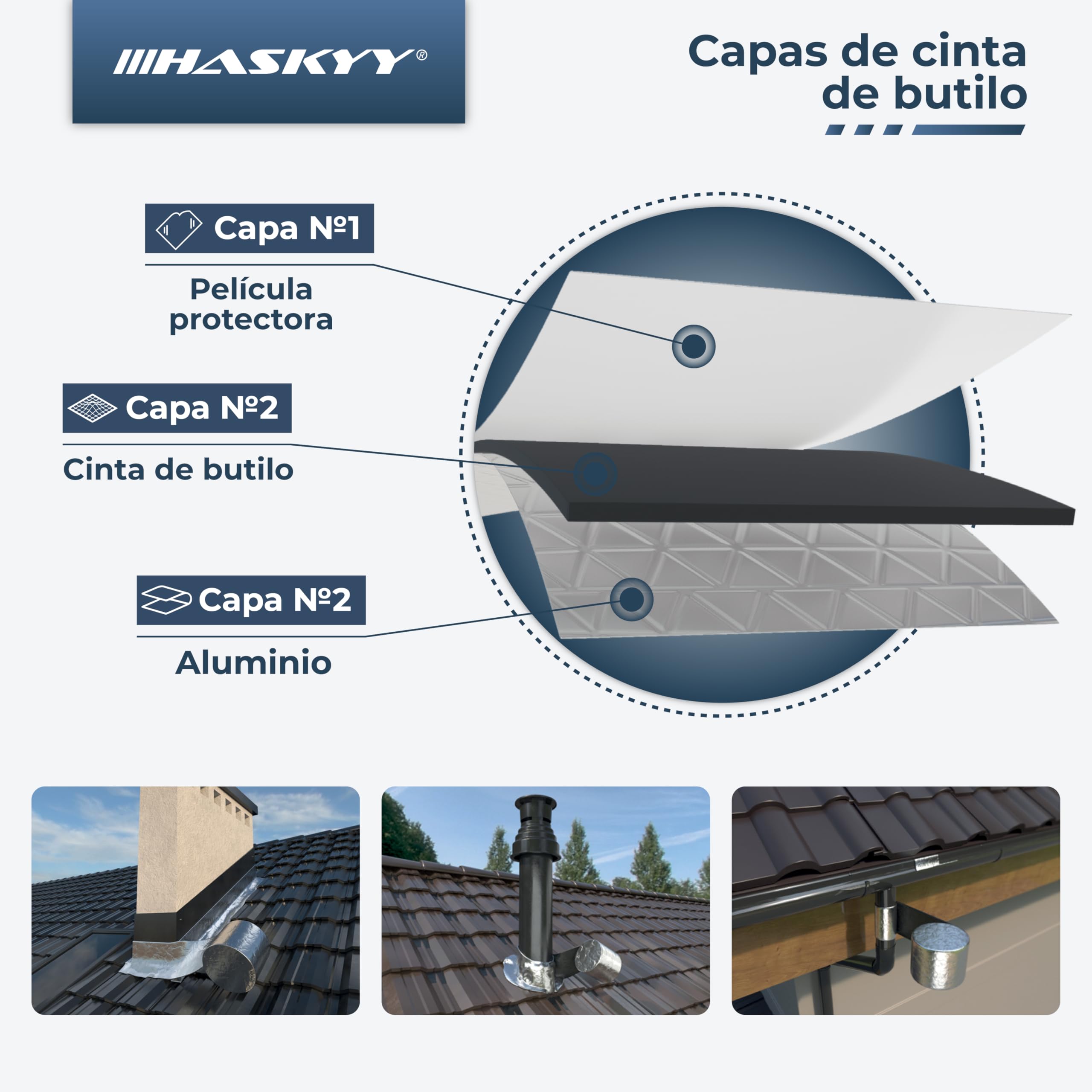 HASKYY Aluminiowa taśma butylowa do naprawy dachu, 450 mm x 10 m.b