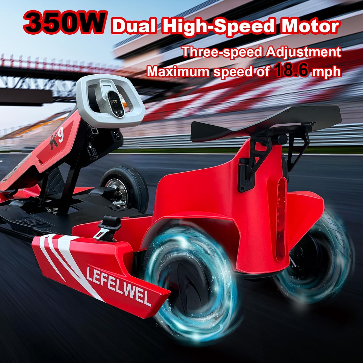 Electric Go Kart with Top Speed 18.6 MPH, Electric Go Cart Drift Cart for Teens 14+ Handbrake and 3 Speed Mode, 700W Motors, Adjustable Seat, Cool Rear Spoiler, Rubber Tire and LED Light