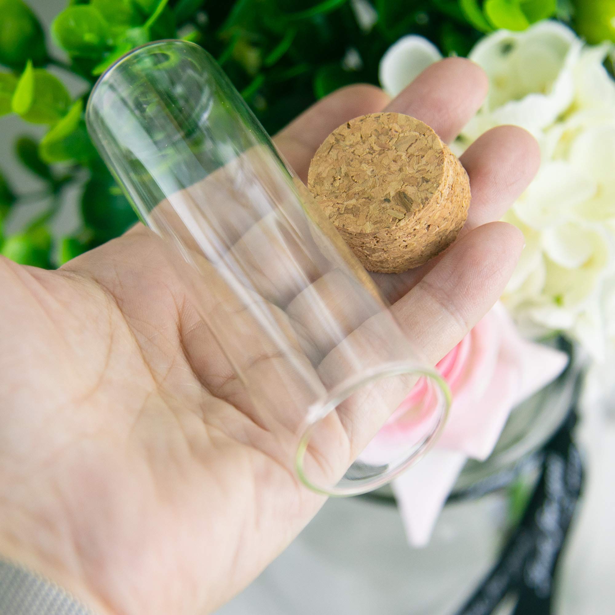 Flaschen, aus Glas, Reagenzglas, transparent, mit Korken, Fassungsvermögen von 15 ml bis 110 ml, Außendurchmesser 30 mm, 12 oder 50 Stück, Holz Glas, durchsichtig, 50ml