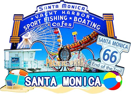 Imán de madera de Santa Mónica de Estados Unidos 3D para nevera, recuerdos coleccionables, decoraciones artesanales hechas a mano