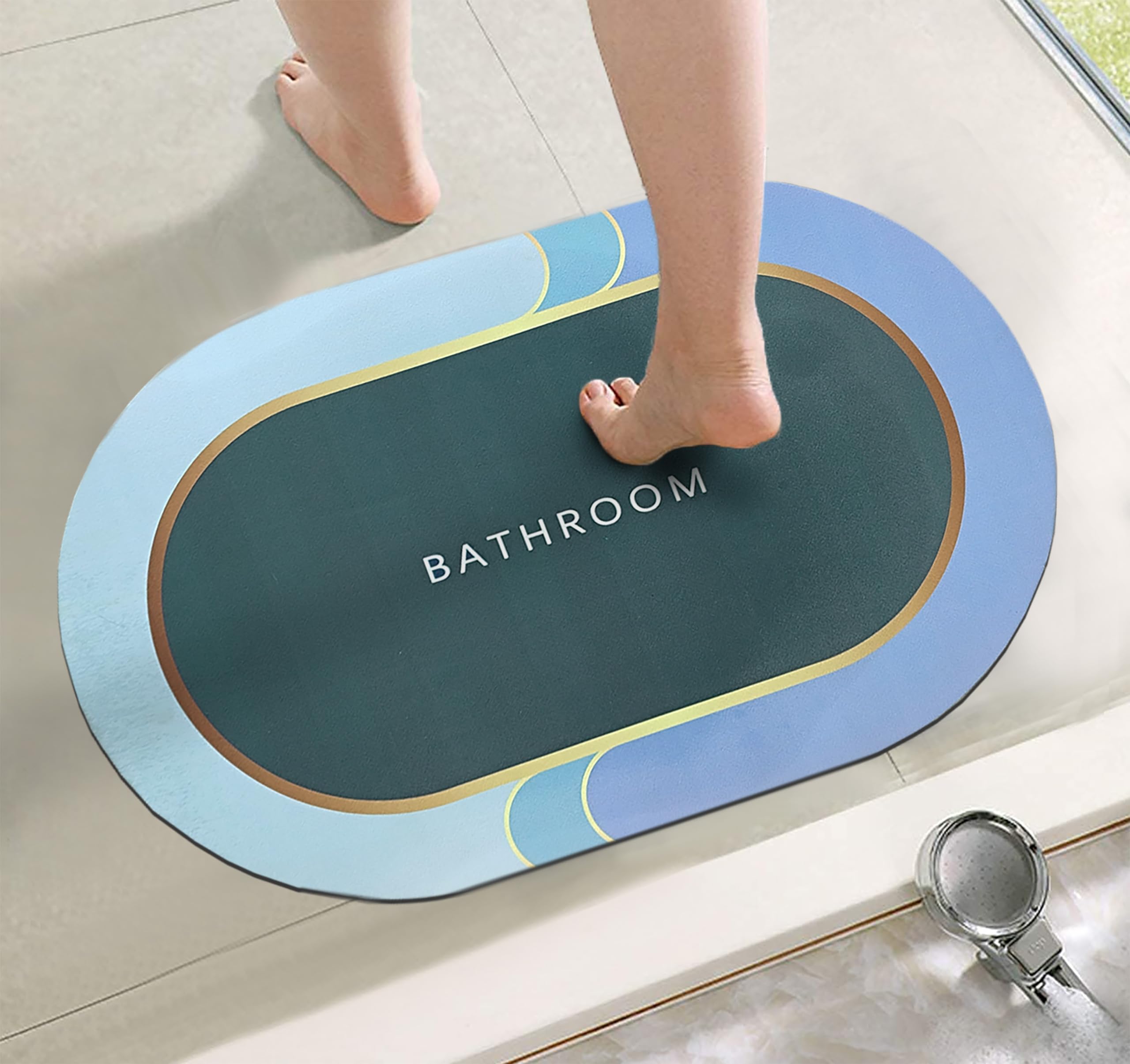 Yellow Weaves Synthetic Rubber 3 Pcs Anti Slip Water Soaking Floor Mat, Water Absorbent Non Slip Bath Mat, Quick Dry Mat for Bathroom, Door Mat for Home, Kitchen, Office, Kitchen Oval- Malachite Green