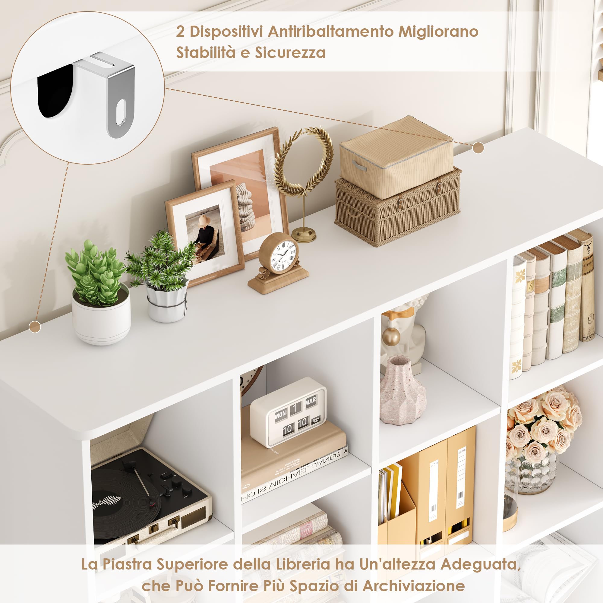 FirFurd 144.8cm Libreria, Libreria da Parete a 12 Scomparti, Bianco