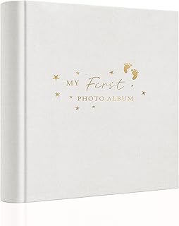 Holoary Baby Photo Album 4x6 100 Photos with Writing Area, 100 Pockets 4x6 Picture Album, Linen Fabric Cover Picture Book for Photos, Baby Photo Albums Hot Stamping Cover(Beige)