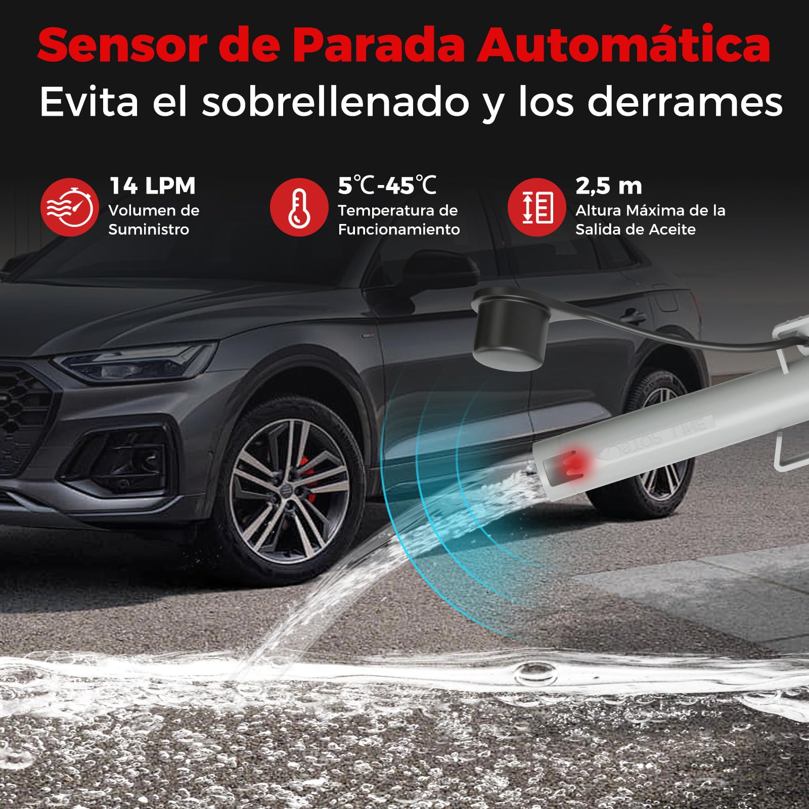COSTWAY Bomba Extractora de Aceite, Combustible con Batería con Flujo Rápido de 14 LPM, Sensor de Auto-Parada y Protección contra Desbordamientos, Alimentada por USB, Manguera 130 cm y 3 Adaptadores