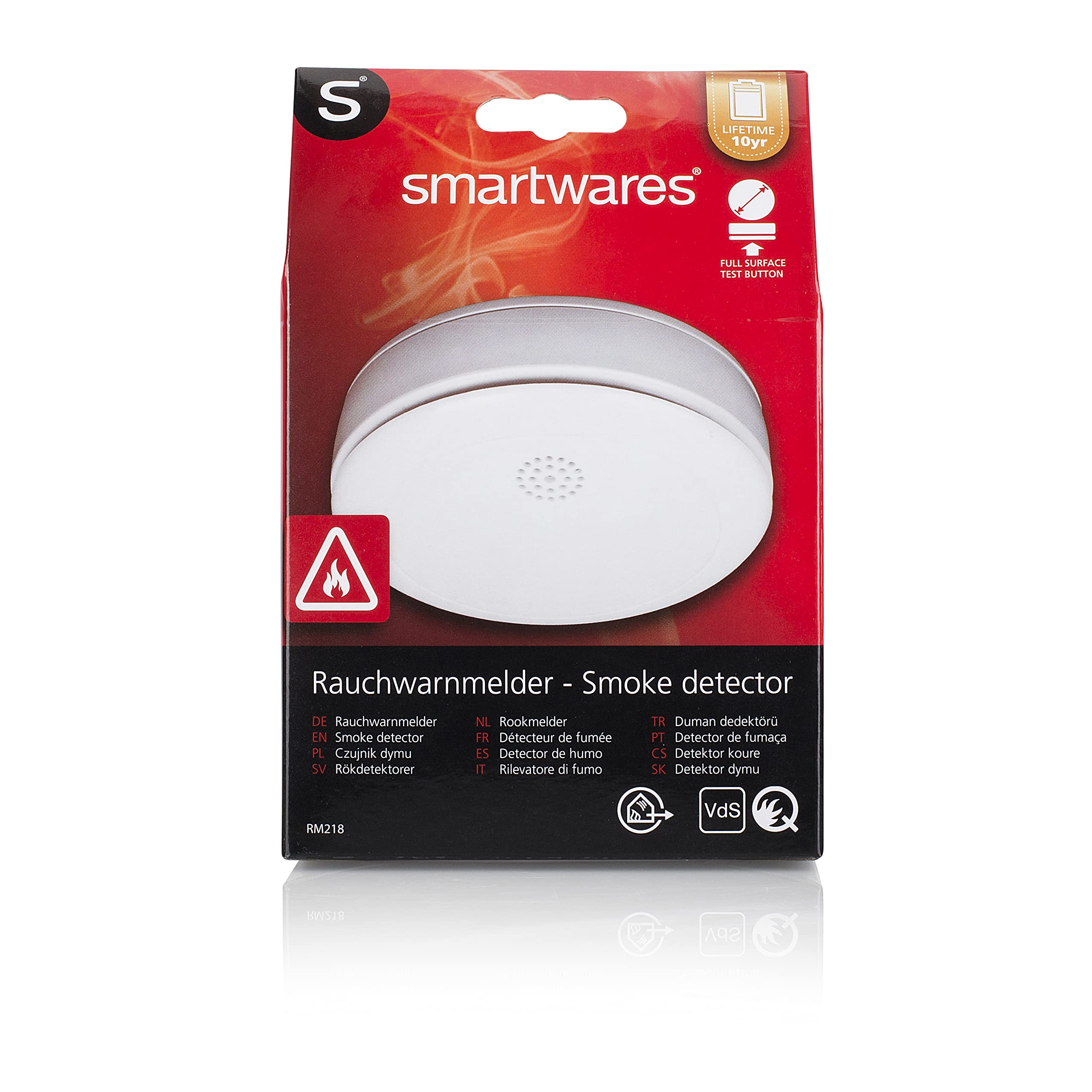 Smartwares 10.024.13 czujnik dymu z baterią, 3 V, biały, 3-częściowy zestaw