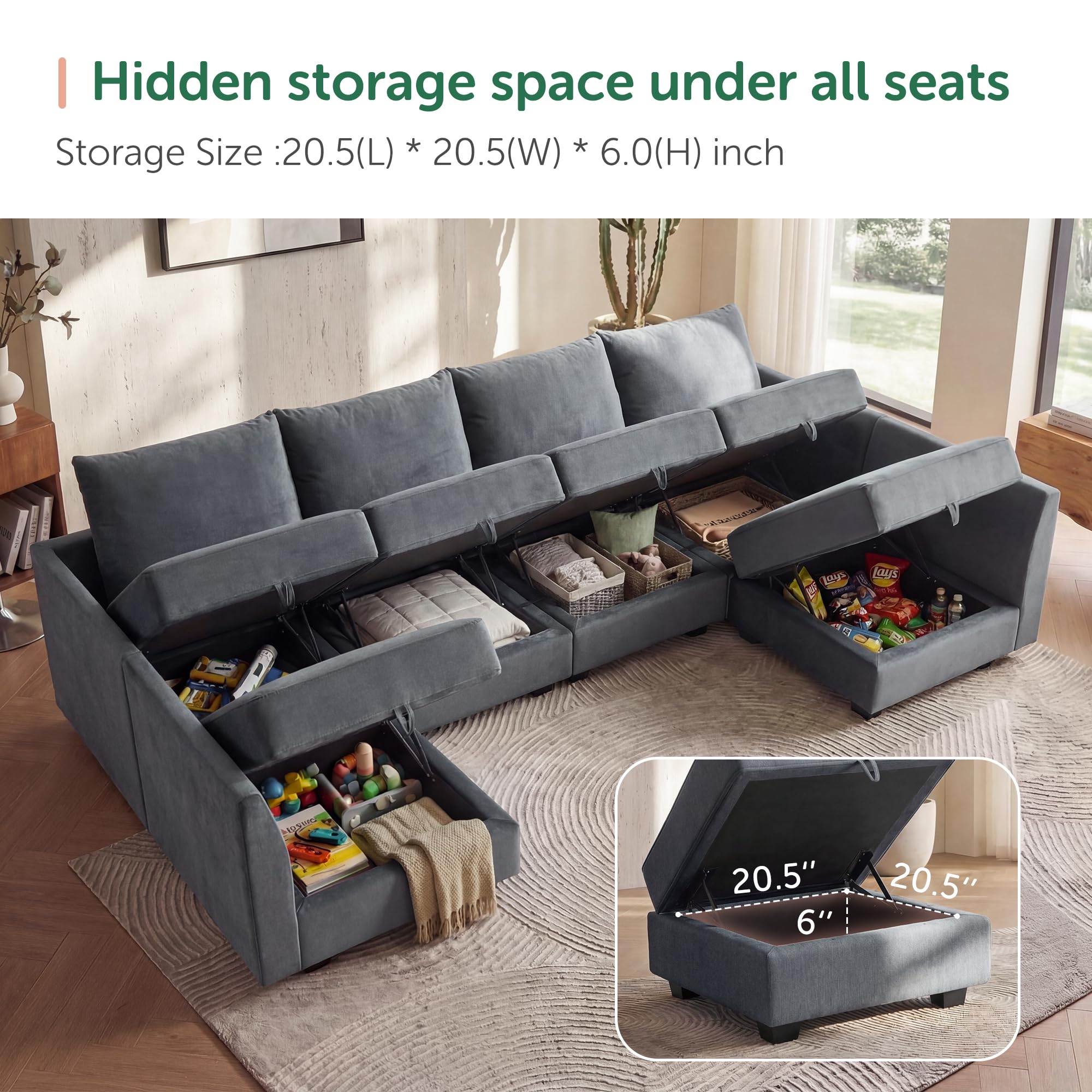 HONBAY Modular Sectional Couch U-Shaped Modular Sofa, Sectional