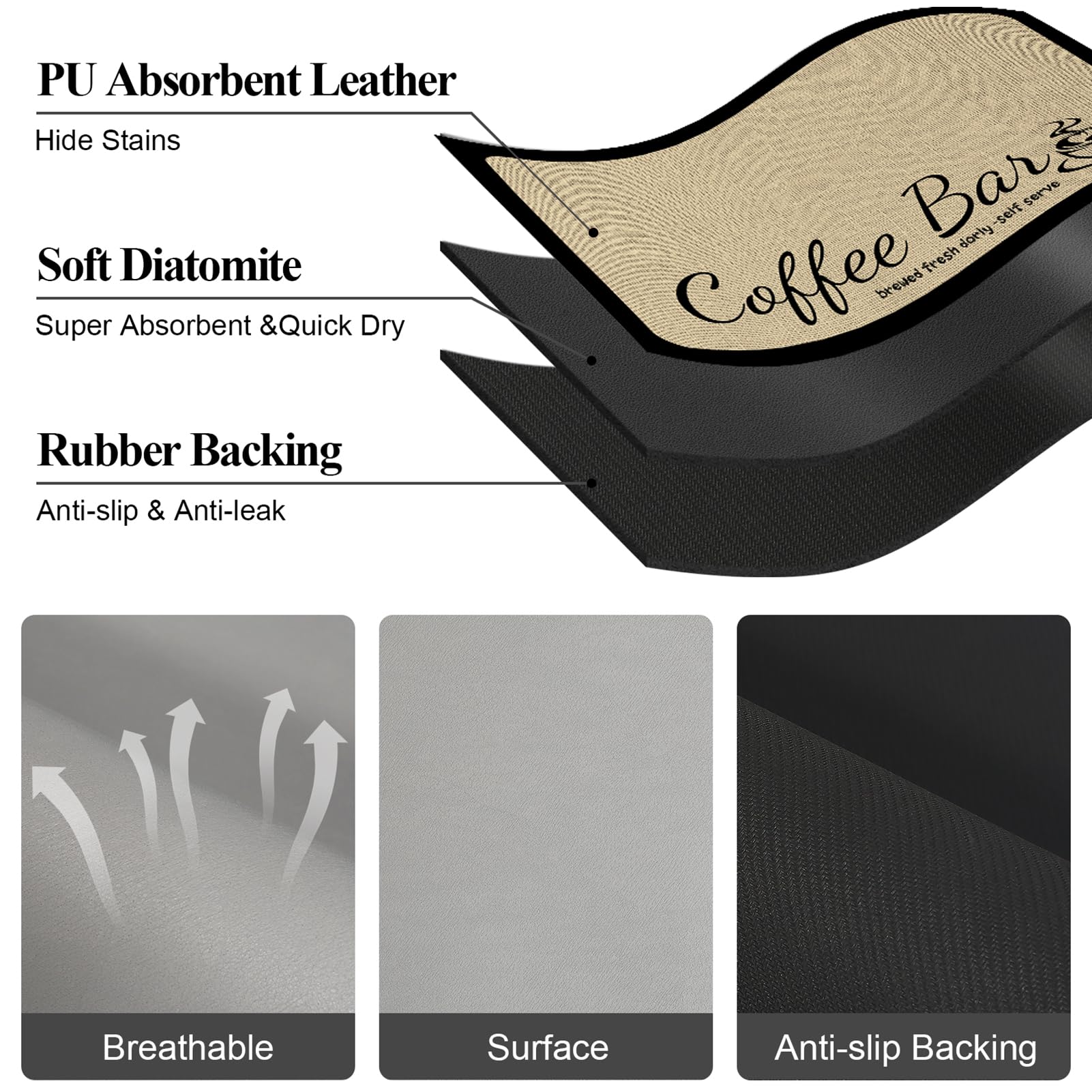 Tappetino da caffè Assorbente Antiscivolo,Tappetino per Macchina da caffè Super Assorbente,Tappetino Scolapiatti Assorbente per Piani Cucina, Asciuga Posate, Macchine da Caffè (30x50cm)