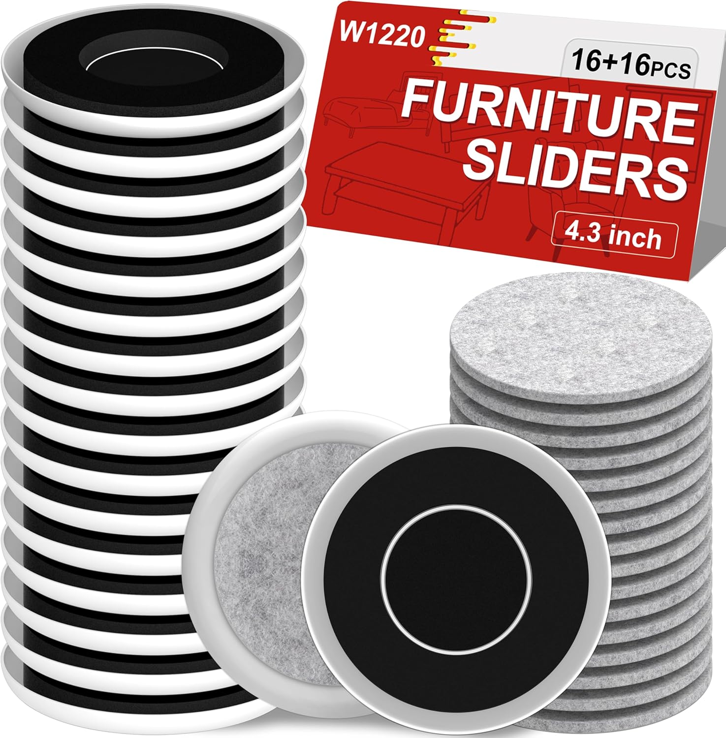 Multi-Surface Furniture Sliders for Carpet & Hard Floors 16 X Furniture Sliders 16 X Self-Stick Felt
