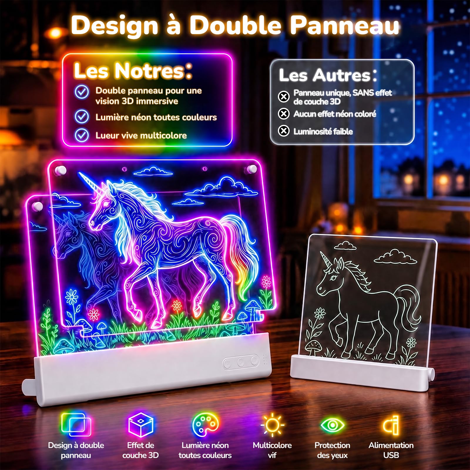 Cadeau Fille 3 4 5 6 7-10+ Ans,Tablette Lumineuse Dessin Enfant Double Face