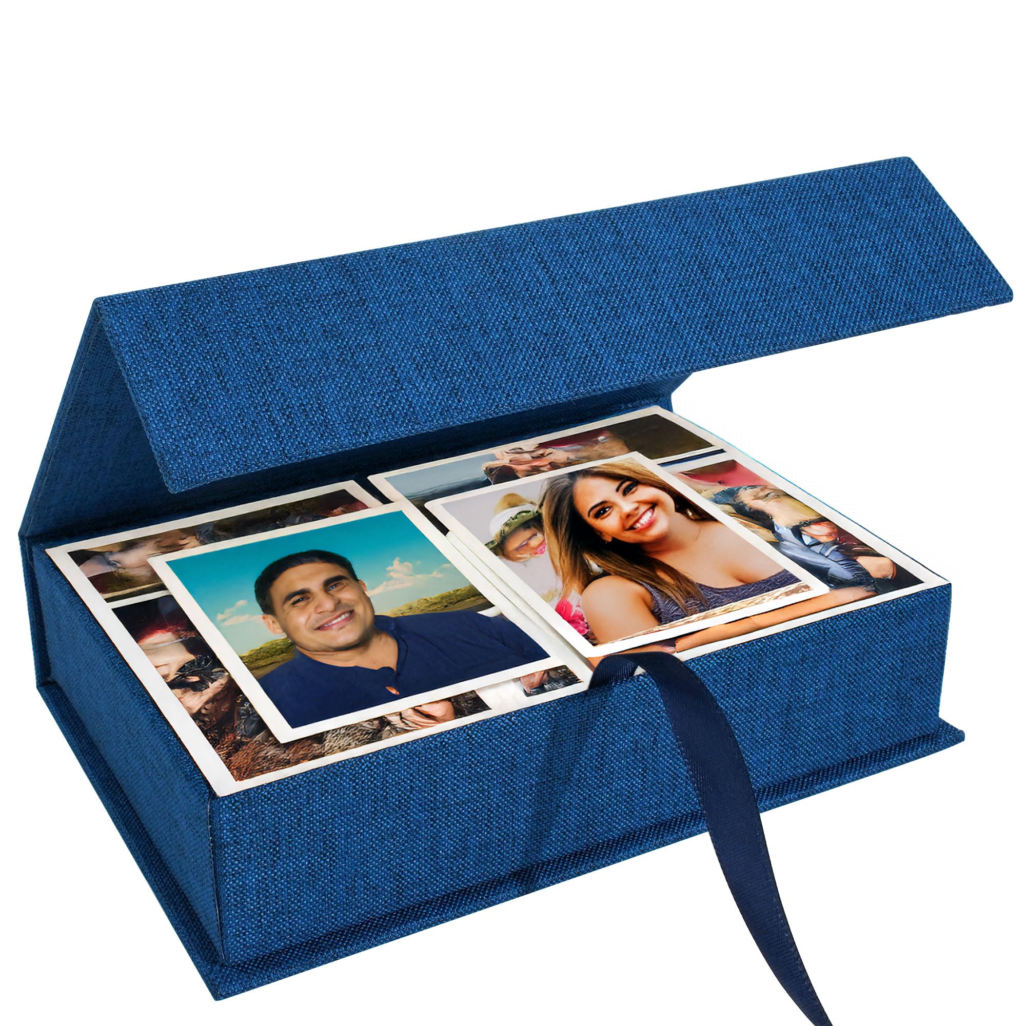 Hiwhy Photo Storage Box 20.5x25.5 cm, Linen Photo Box, Memory Boxes Perfect to Store Your Pictures, Certificates, Scrapbooking Supplies, Keepsakes and Jewelry Blue