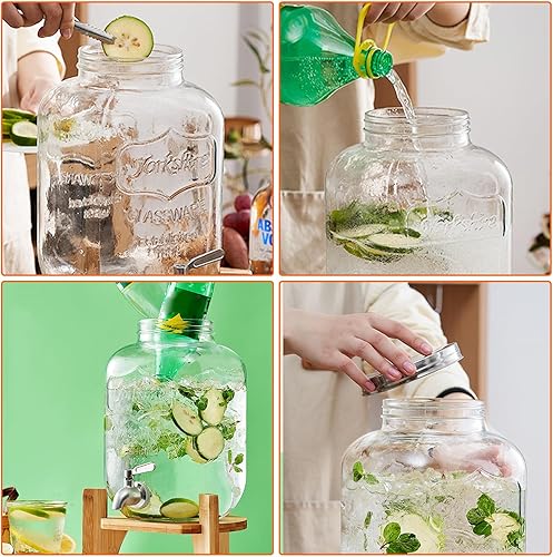 Miniatura 4 de 1 Gallon Beverage Dispenser with Stand,Glass Drink Dispenser with Spigot Solid Stainless Steel