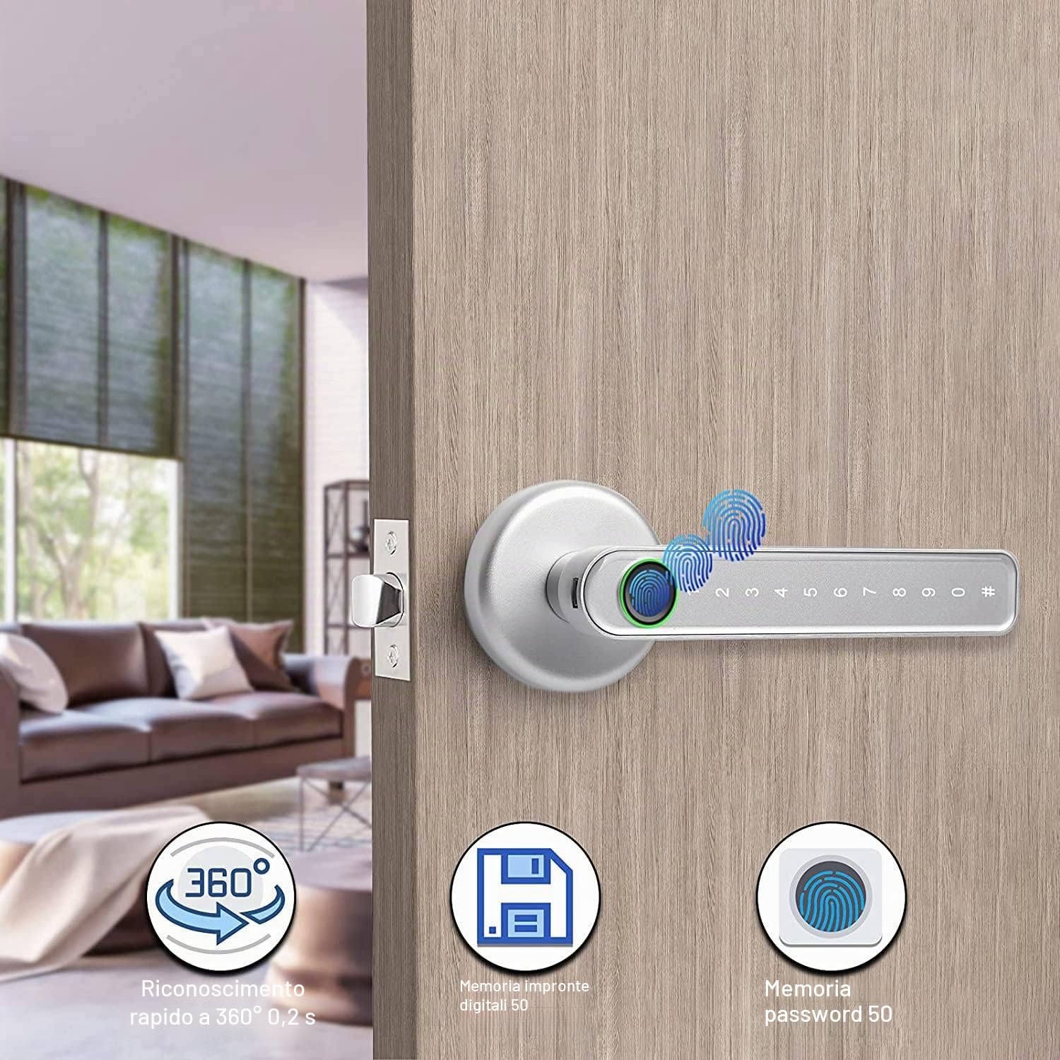 Smart Door Lock Keyless Entry Serratura Tastiera Serratura Maniglia, Serratura per Impronte Digitali Controllo WiFi Tuya APP