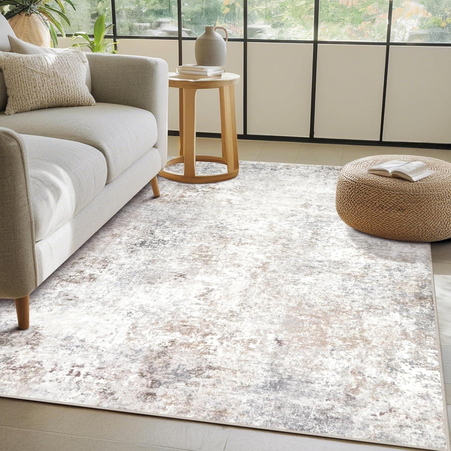 Srugn Washable Rugs 3x5 Area Rugs for Living Room,Bedroom- Non Slip Vintage Entryway Rug for Indoor Entry,Kitchen,Bathroom,Kids Girls Room,Home,Office,Beige Grey thumbnail