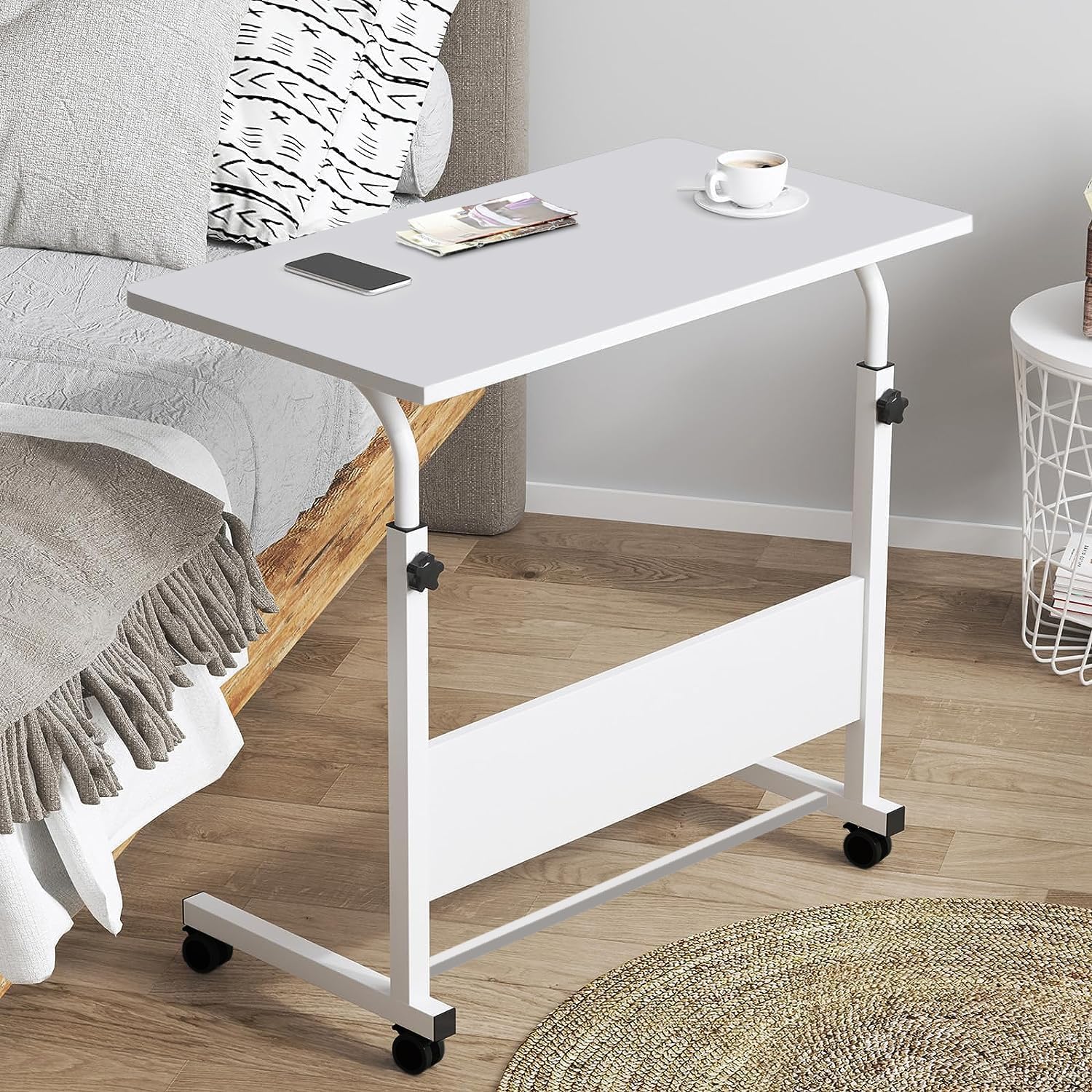 Torche ironwood Multipurpose Height Adjustable Movable Table for Computer & Laptop Table with Wheels (Big-Pearl White)
