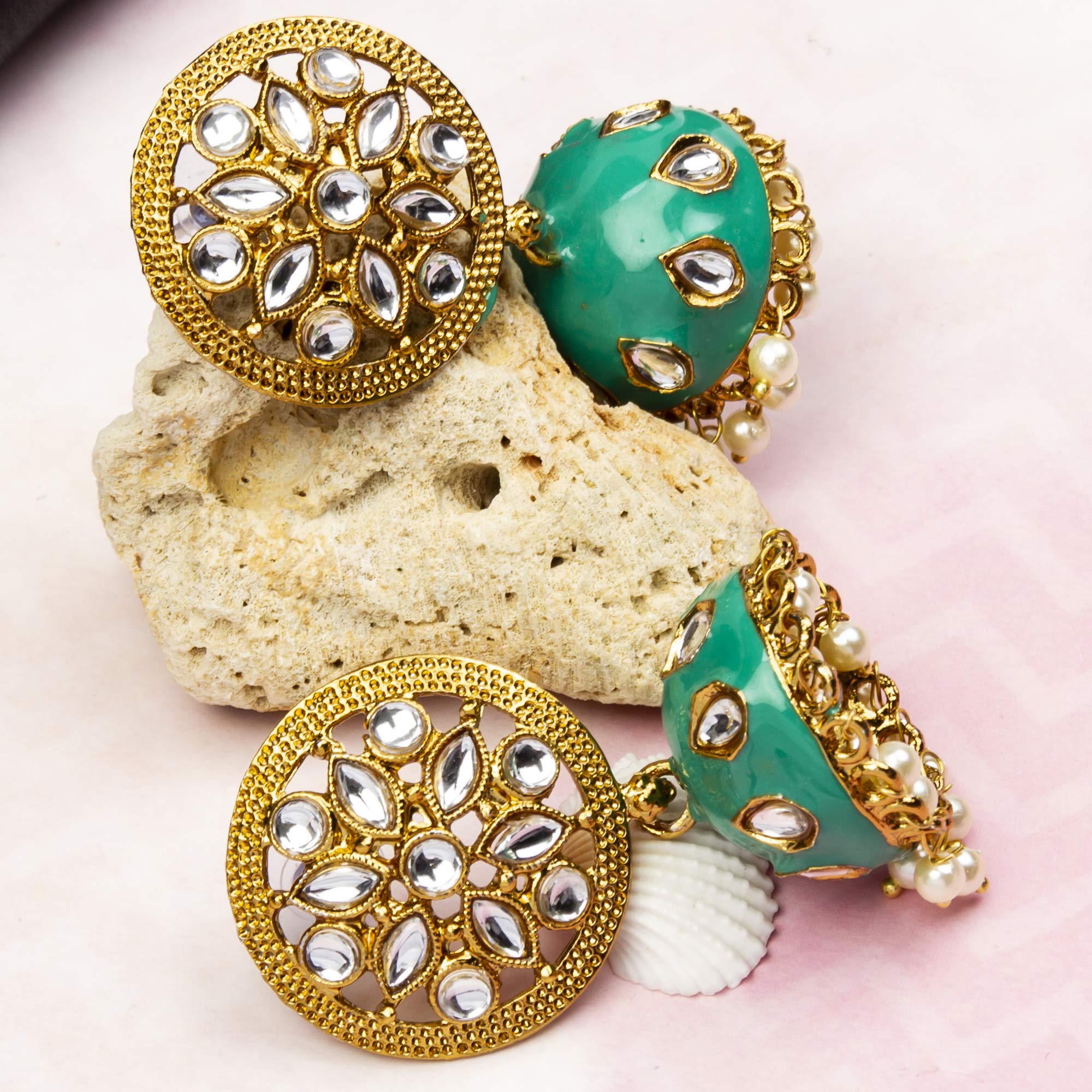 Kundan & Pearl Plated Jhumki Earrings