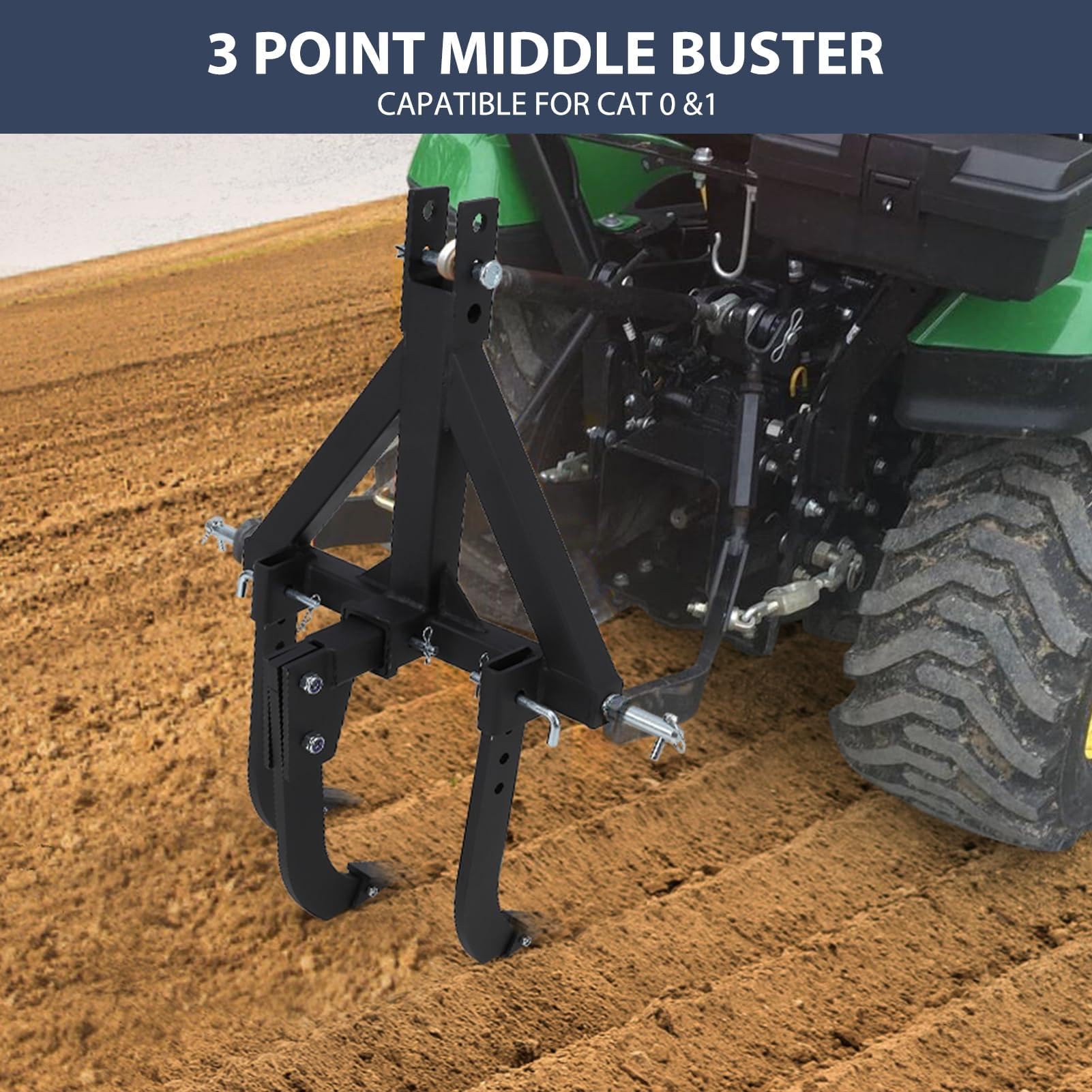 Middle Buster trattori CAT 0 e 1, attacco rapido a 3 punti con 3 gambi ripper regolabili sostituibili, aratro solcatore acciaio impieghi gravosi aggiornato