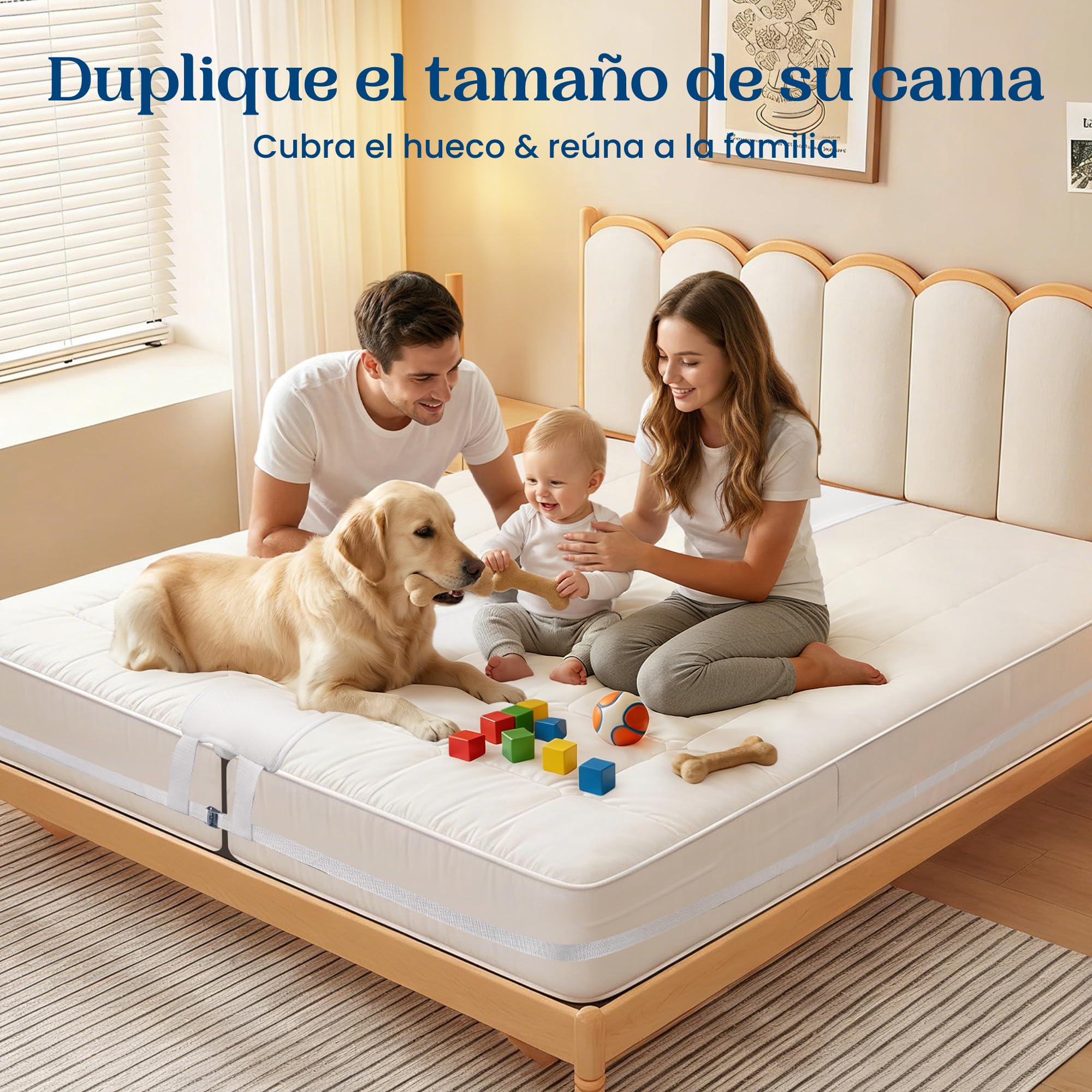 FeelAtHome Cuña de Unir Colchones - 20 cm - Puente de Convertidor de Individual a Cama de Matrimonio – Conector de Colchón y Correa de Sujeción para una Cómoda de Invitados