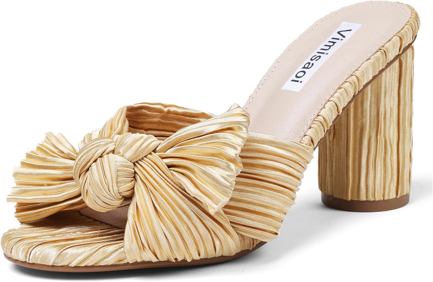 VIMISAOI Womens Bow Heels High Block Chunky Slide Sandals Open Toe Ankle Strap Wedding Dress Pumps Shoes