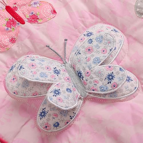 Miniatura 5 de Juego de ropa de cama de 2 piezas con bordado rosa con mariposas y sábana bajera para cuna de bebé niña