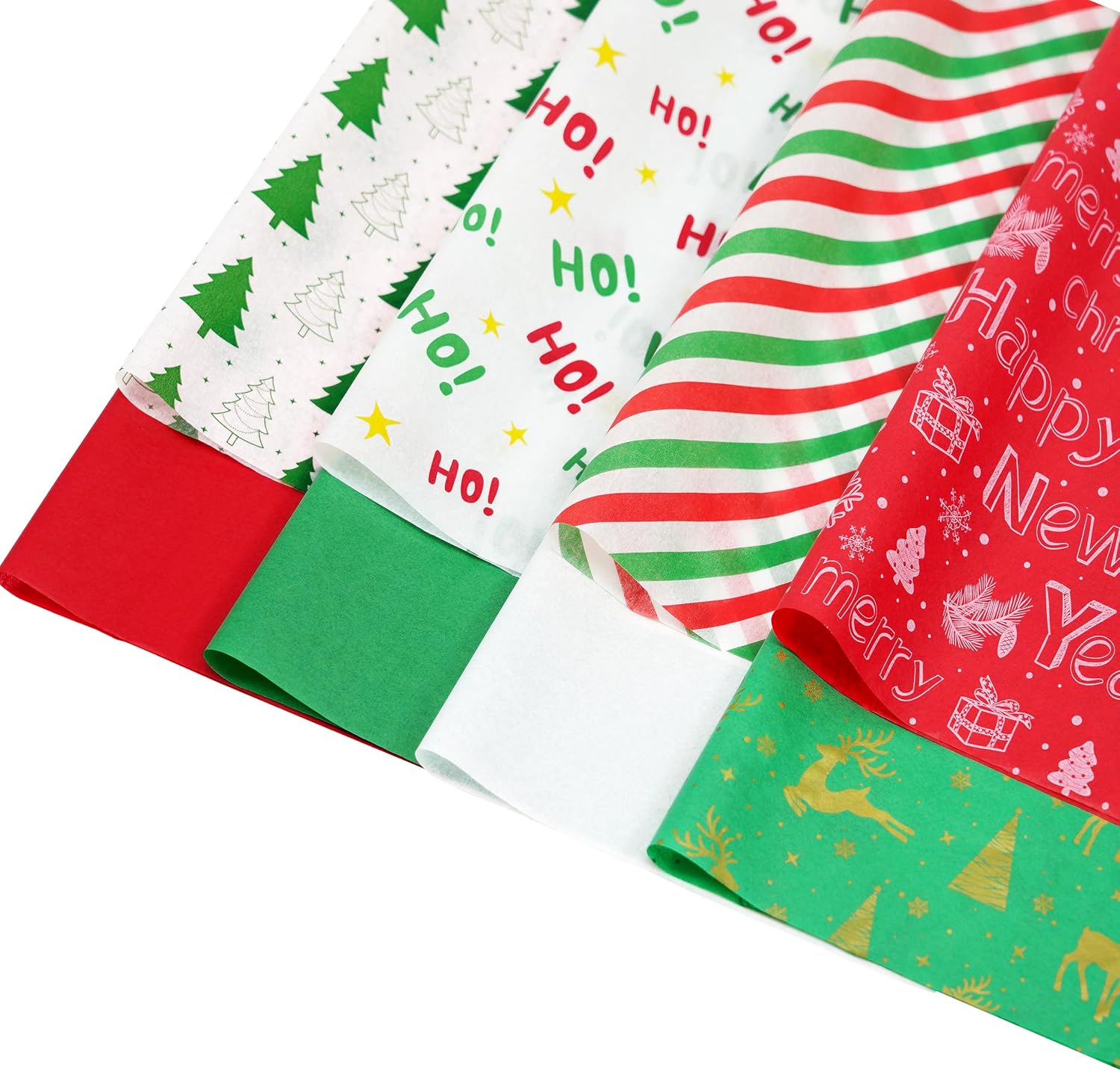 120 Sheets Christmas Tissue Paper for Gift Bags, 20" x 14" Red Green White Wrapping Tissue Paper with 8 Different Designs for Christmas Gift Wrapping Holiday Decoration DIY Craft