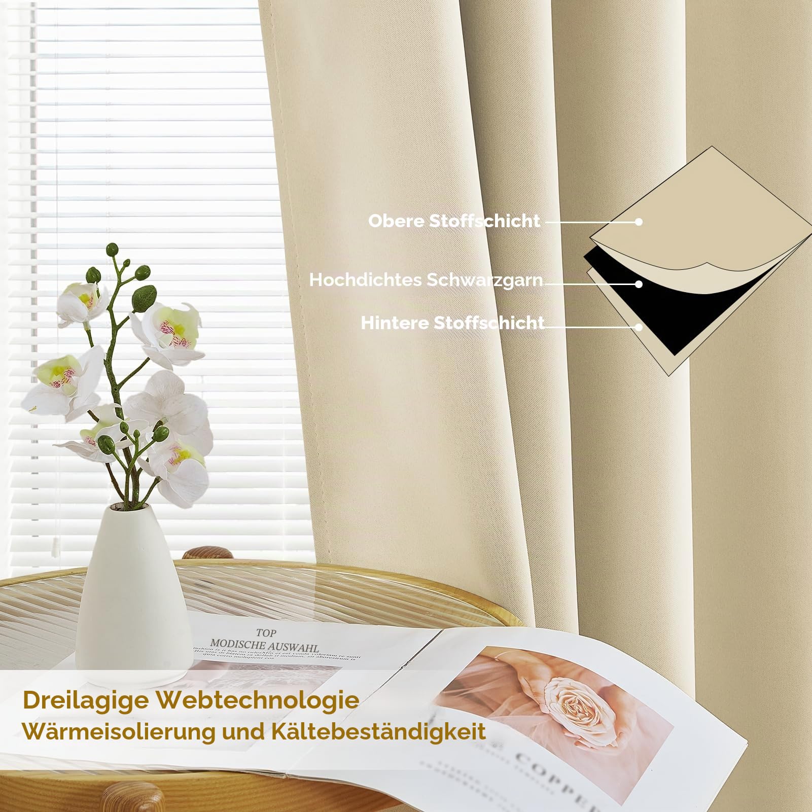 MRTREES Verdunkelungsvorhang Beige Thermogardienen Kälteschutz Vorhänge Blickdicht mit Ösen 2er Set, 200 cm Lang, 140 cm Breit, Gardine für Wohnzimmer Schlafzimmer Modern
