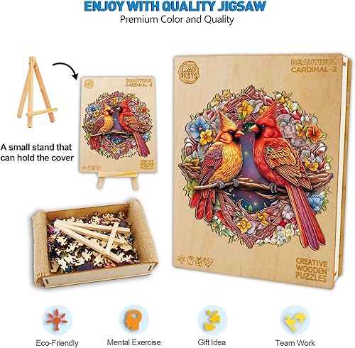 Miniatura 4 de Rompecabezas de madera para adultos, rompecabezas de madera cardenal con formas únicas de animales y caja de rompecabezas de madera, rompecabezas de