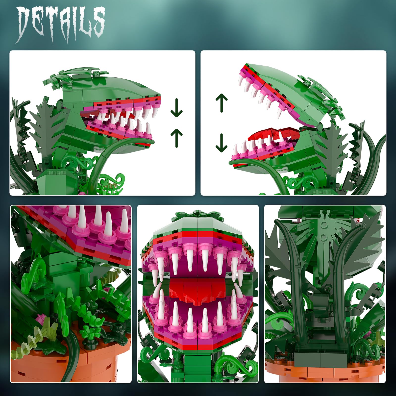 Audrey II Building Block Set, Little Shop of Horrors Cannibal Flower Toy, Opens Scary Mouth with Sharp Teeth, Great Birthday, Christmas, Halloween, for Kids 6+, TV Fans (342 PCS)