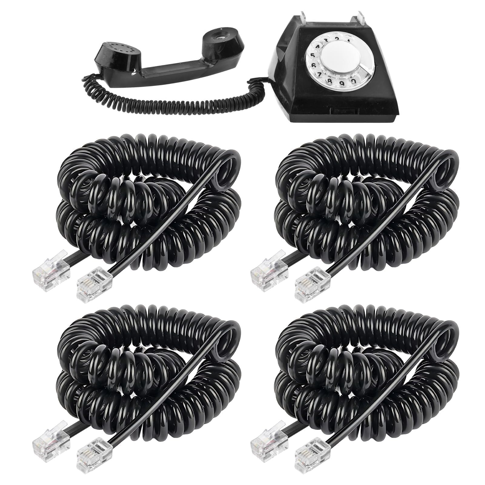 4 Pièces Cable Telephonique, 2.5M Combiné Téléphonique Câble Spiralé Cable Telephone Fixe 4P4C Cordon Fixe avec Prise Noir RJ9 pour Bureau à Domicile Téléphones Fixes AT&T Cisco NEC ROLM ITT TI